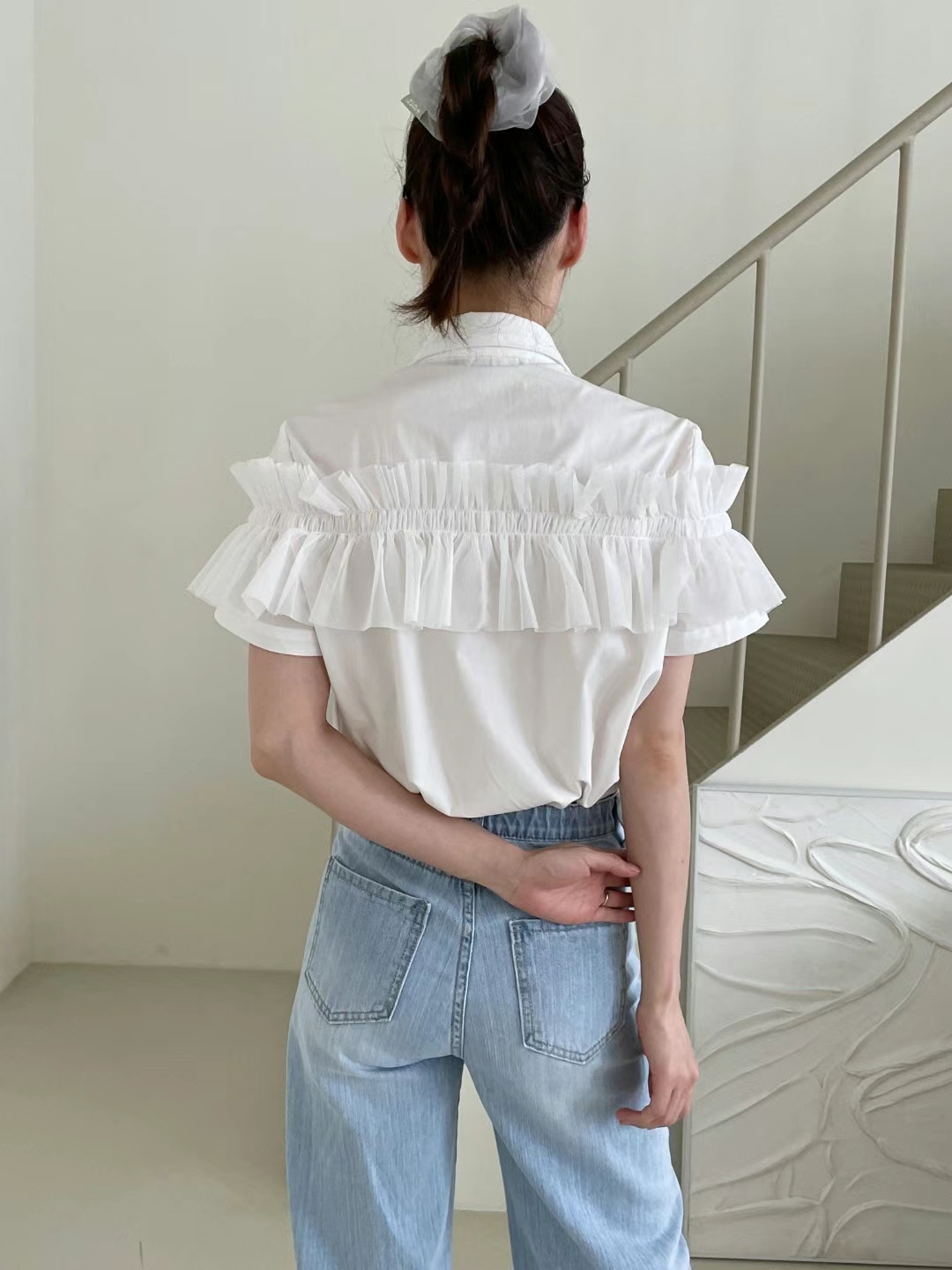 Lace Trimmed Short Sleeve Shirt ‖ 蕾丝拼接设计感短袖衬衫 KR0111866