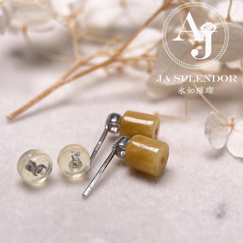 FBG26-H03 天然翡翠A玉 簡約黃翡純銀耳釘