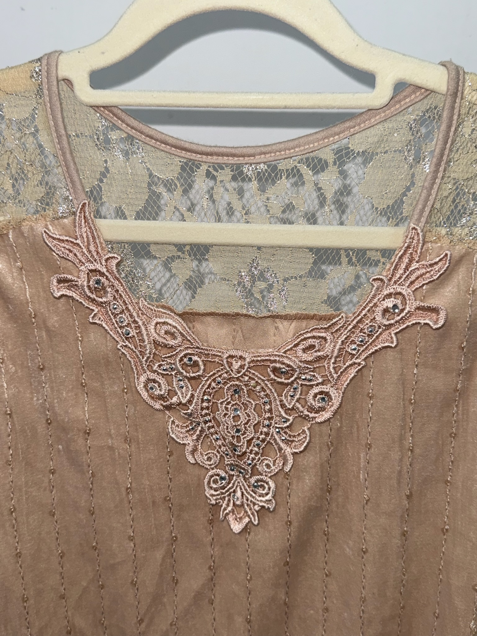 Antique Rose Lace Neckline Tank Top