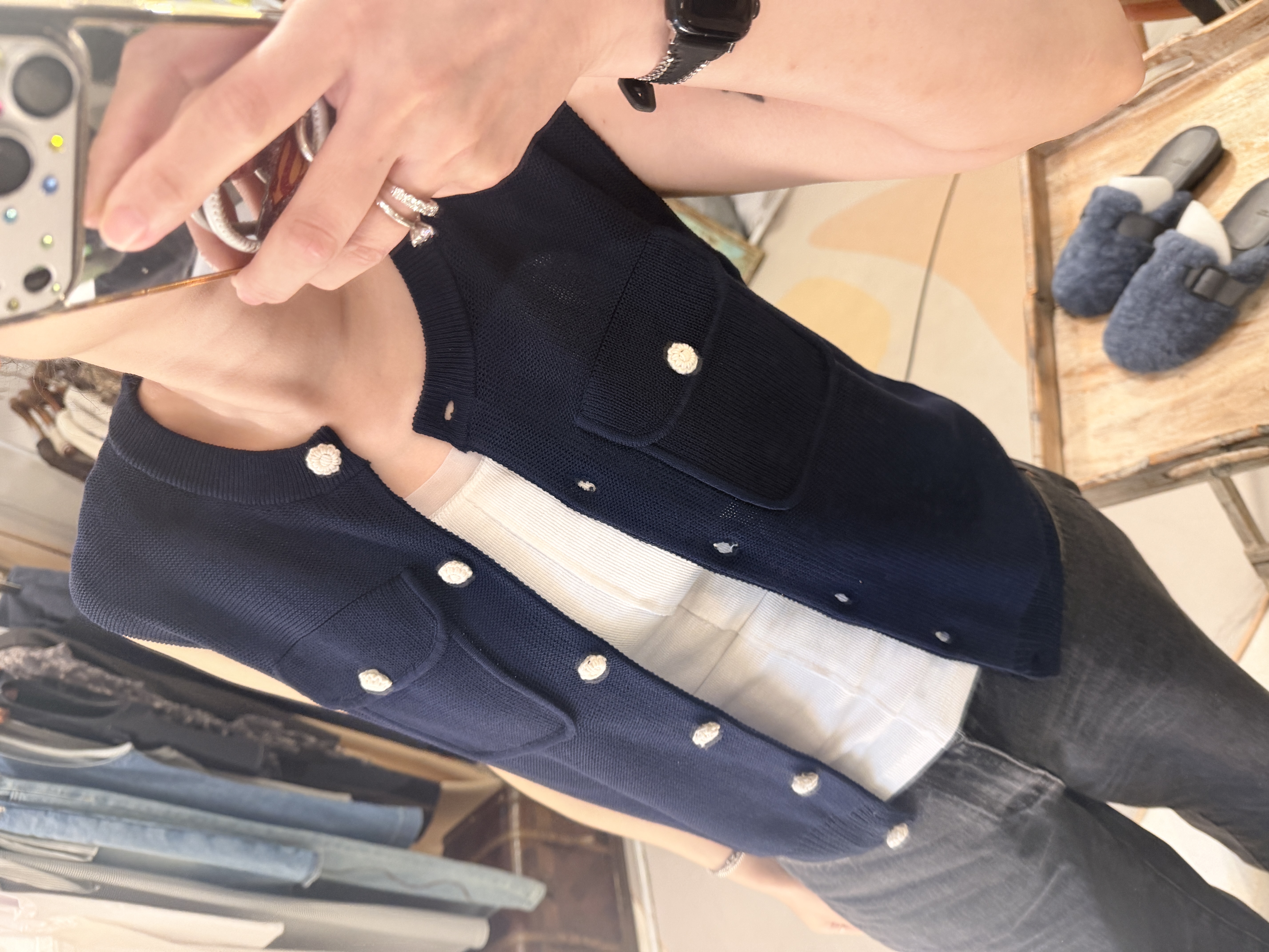 Flower button vest cardigan 