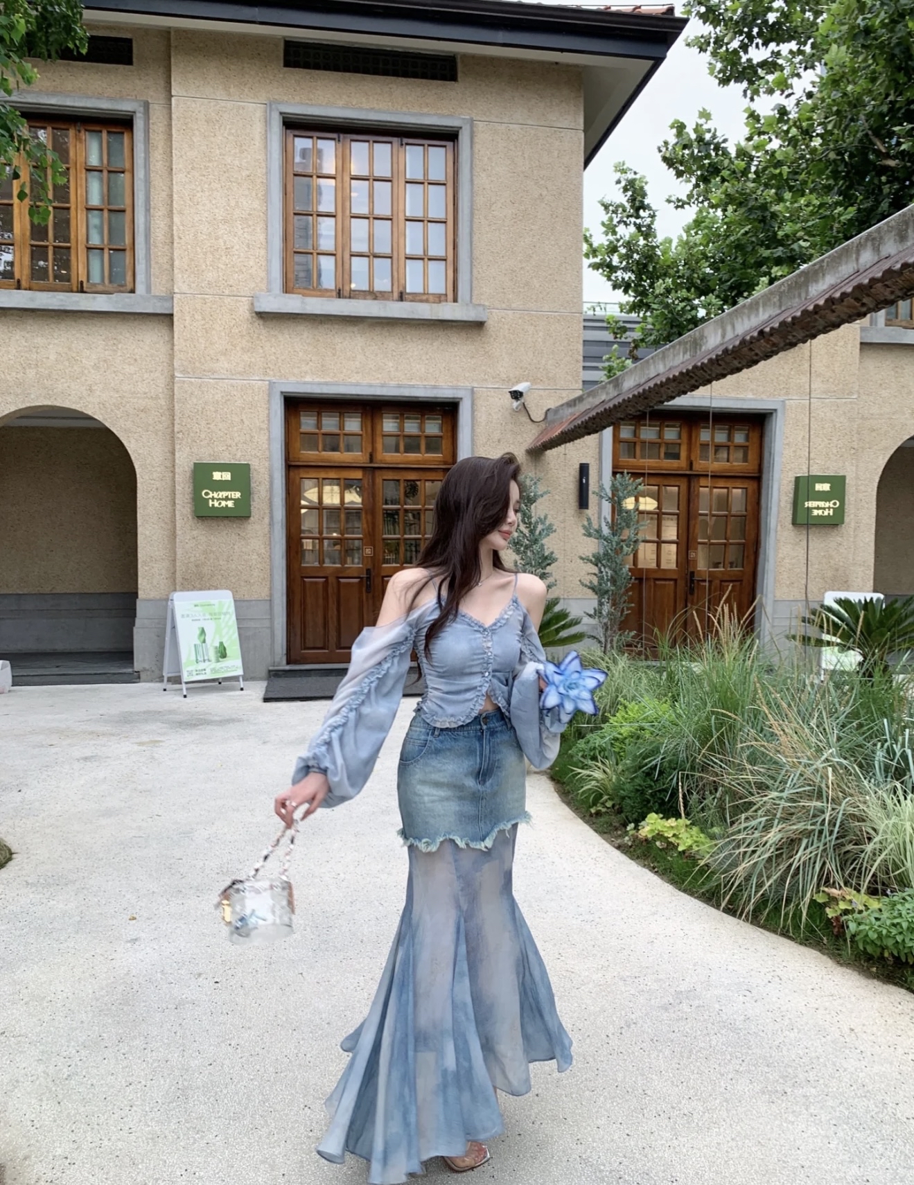 J202拼接晕染网纱裙