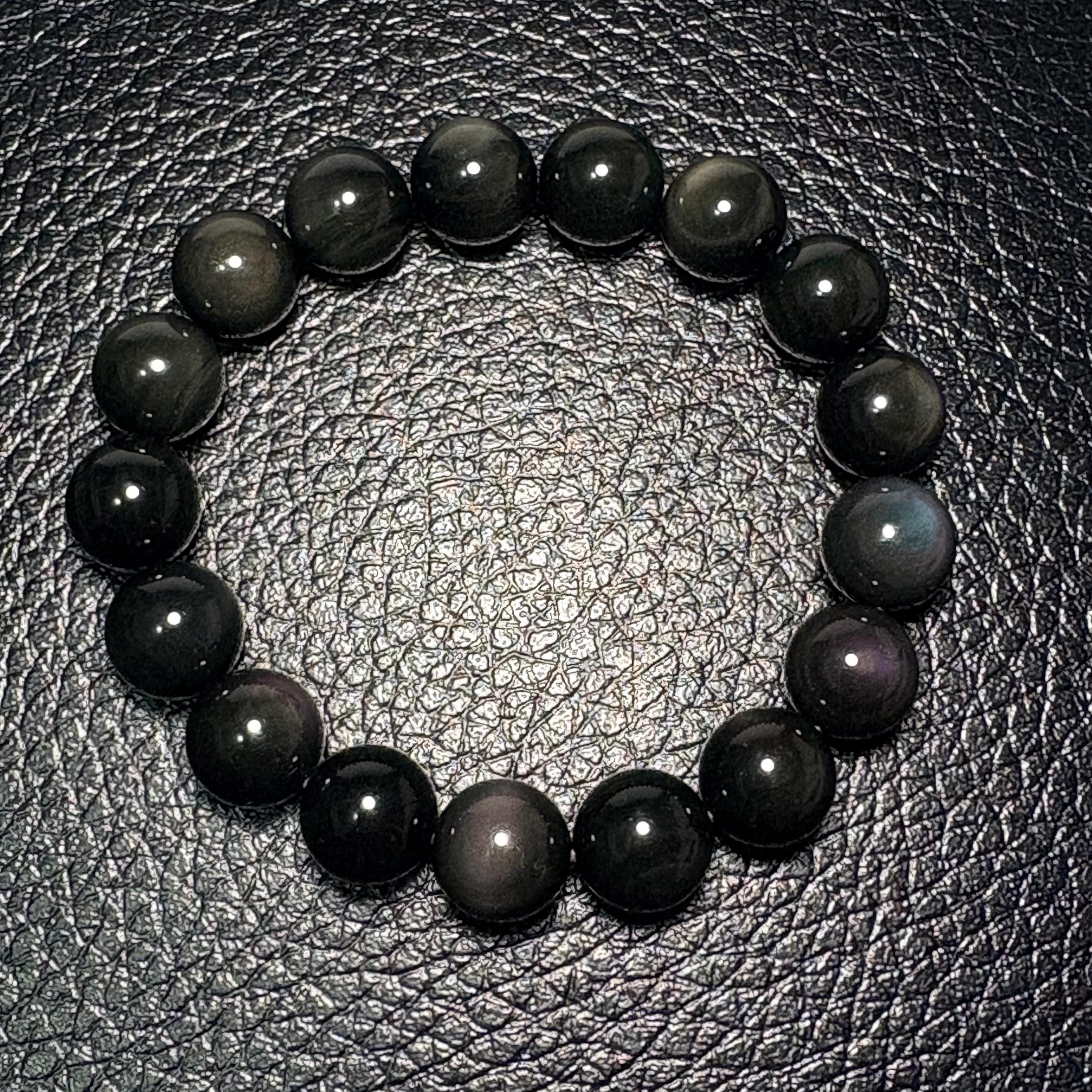 12mm彩虹黑曜石手串 No.4336