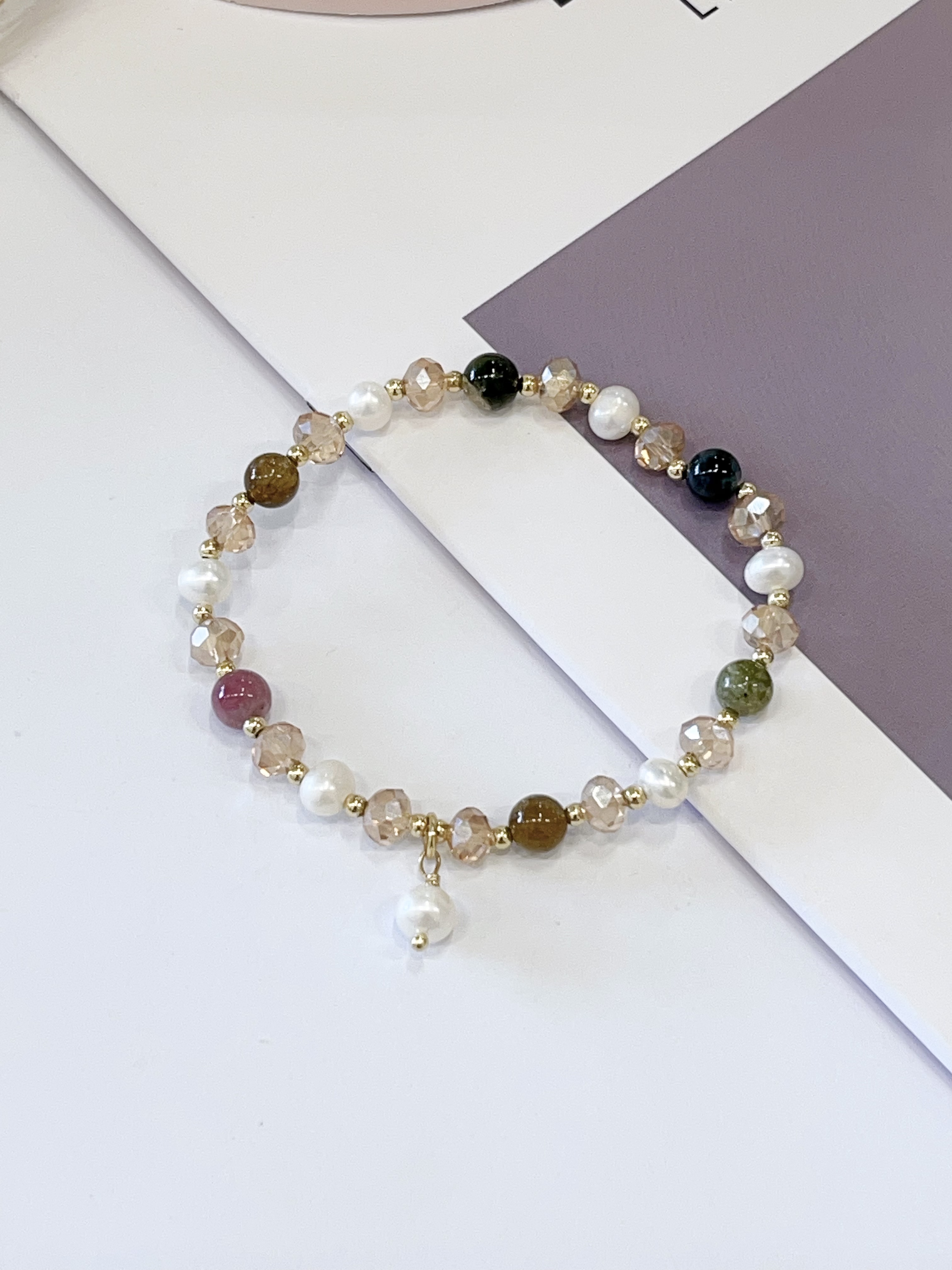 🌈🤍 多宝水晶 × 珍珠手串 Multicolor Crystal & Freshwater Pearl | 6mm
