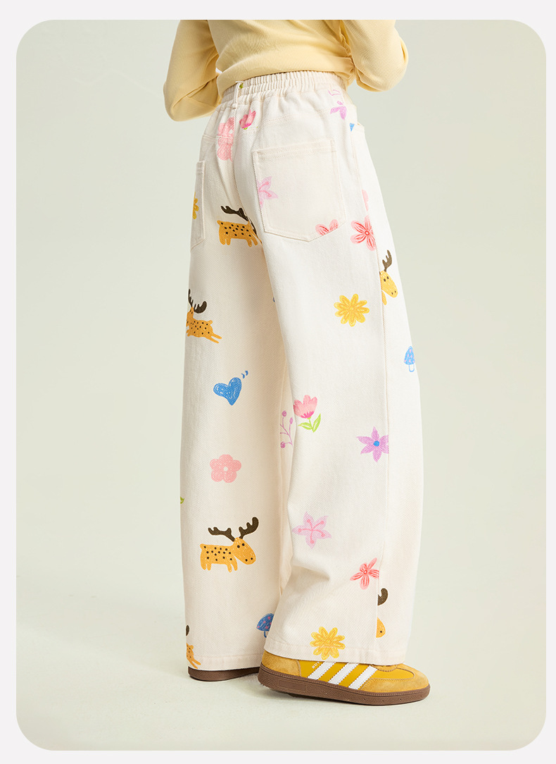 $138條。2條起$128條。(中大童款至170cm)🌼🦌 暖暖公主 可愛森林印花闊腳褲 🦌🌼