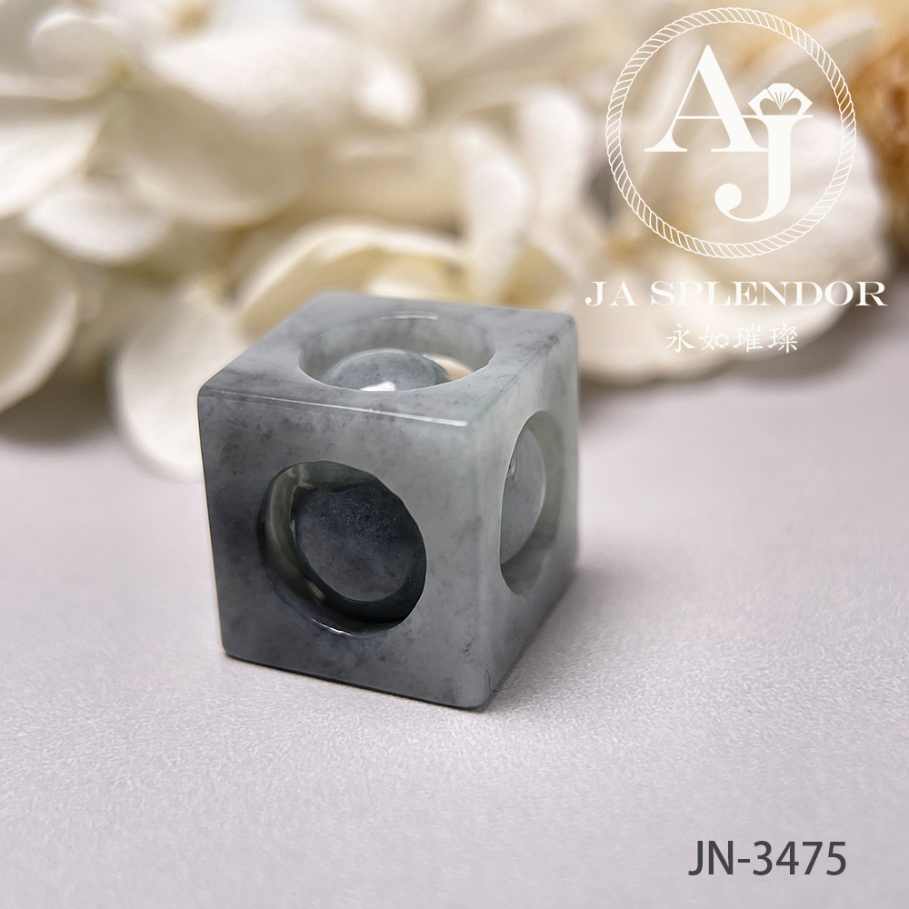 JN-3475/81/82/84 天然翡翠A玉 烏鷄招財進寶骰子吊墜