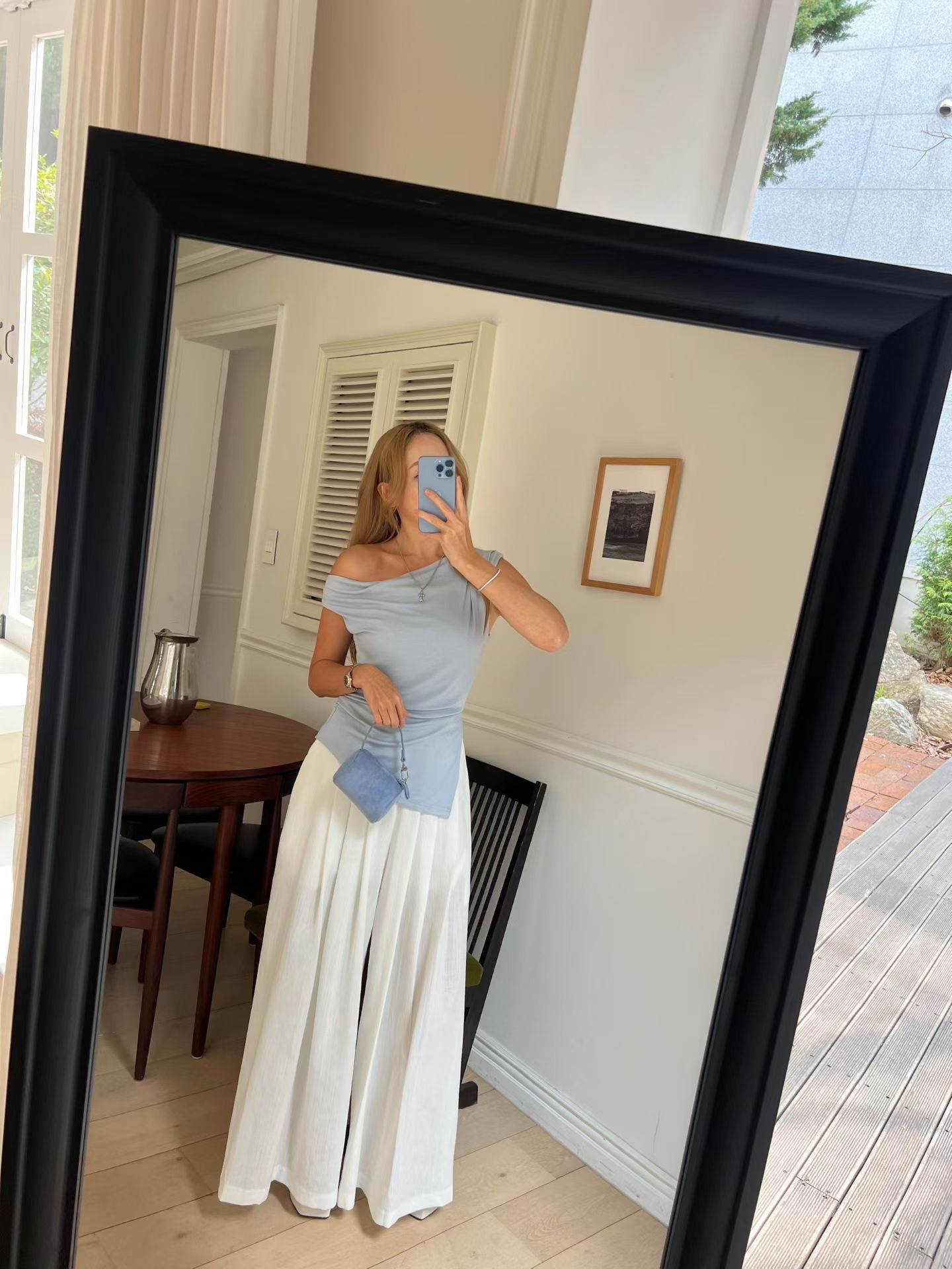 B13 腰間飾釦高質感壓摺闊腿褲