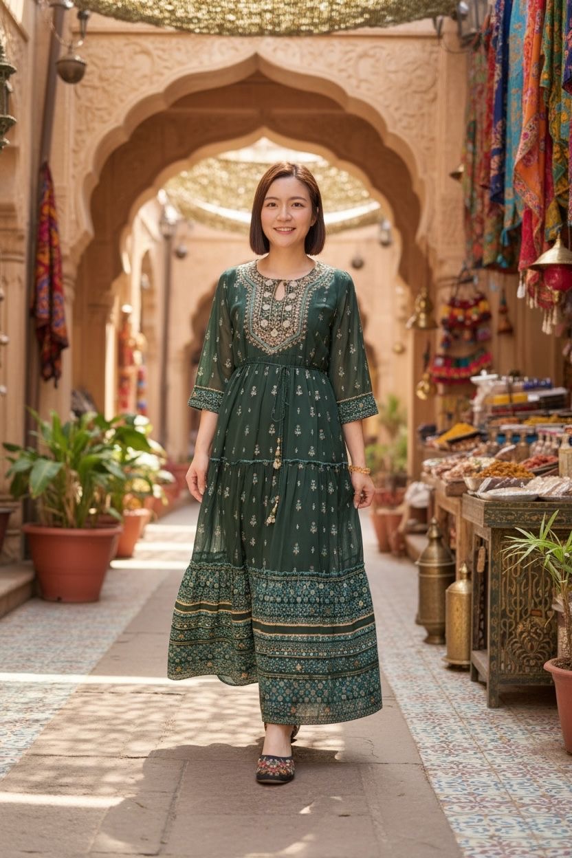 Peacock Green Chiffon 3-layer OP 49" #1141