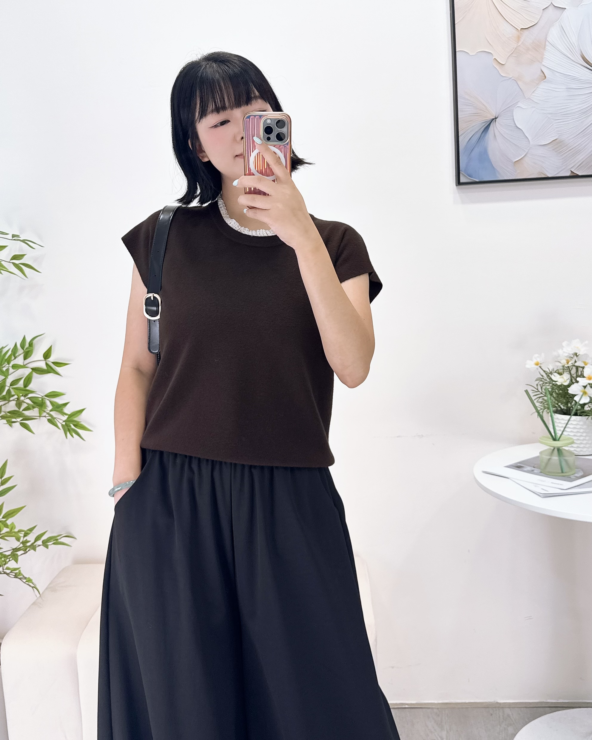 棉花糖彈性針織花邊上衣 4色