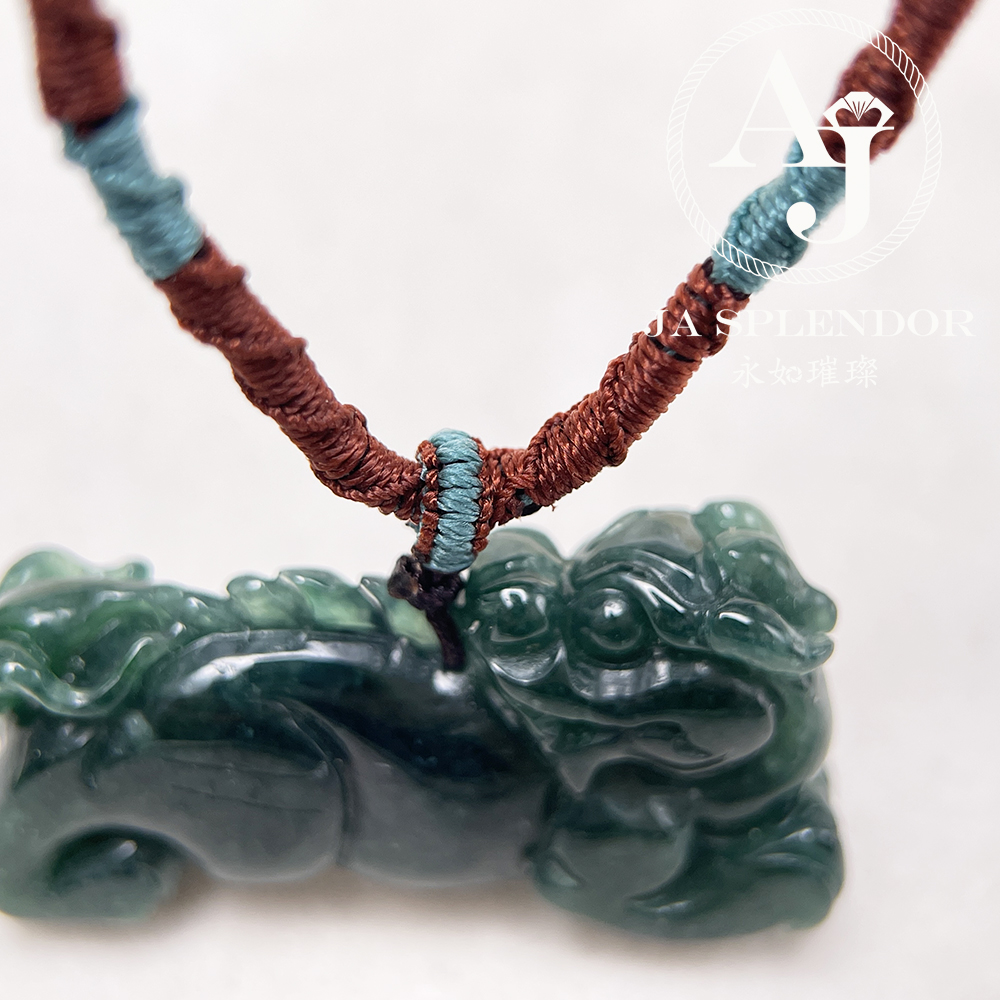 JN-540 天然翡翠A 冰糯老藍水貔貅挂件