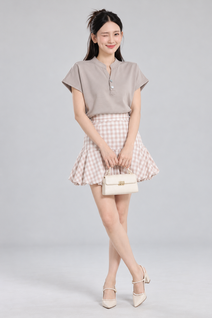 308541 Mandarin Collar Button Blouse