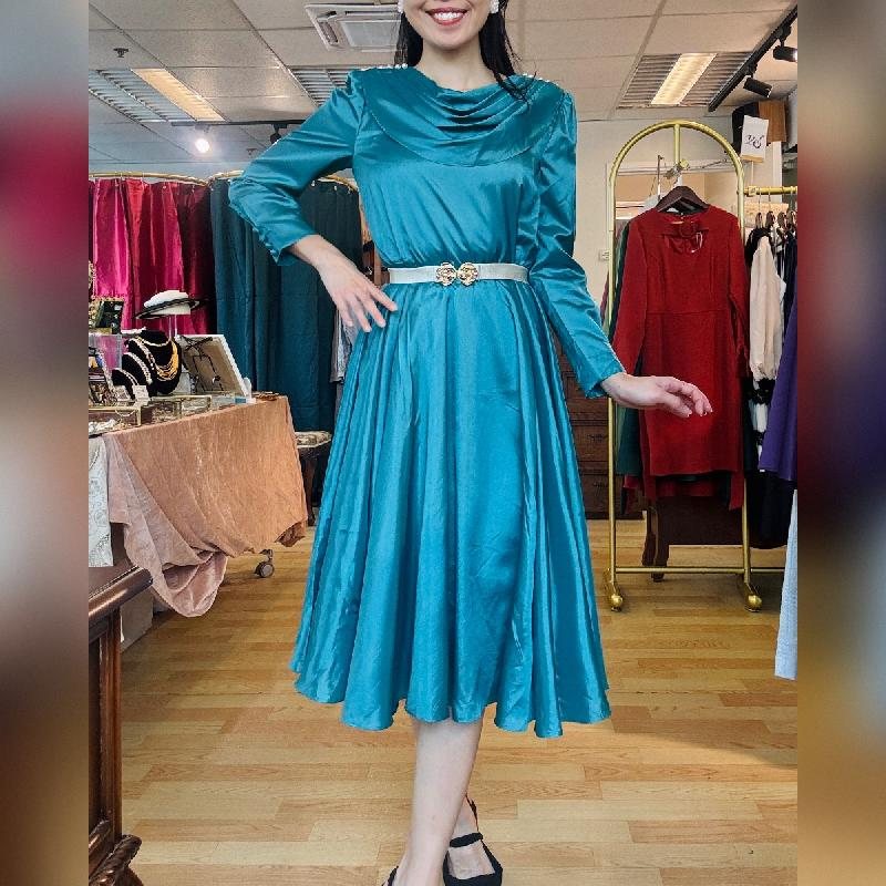 Vintage Japanese Turquoise Blue with Pearl Accent Cocktail Dress (MT2260-27)