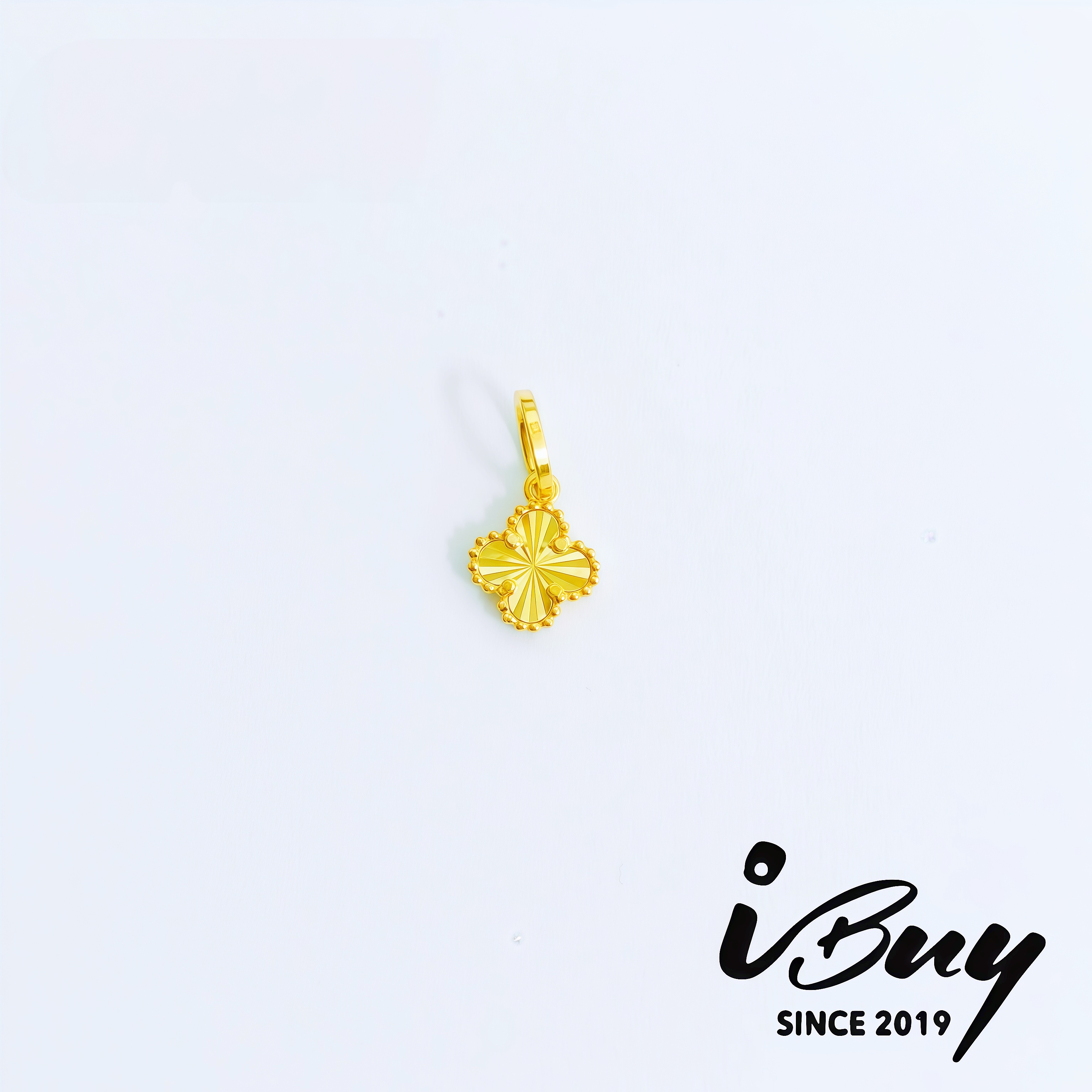 916 GOLD  6MM FULL GOLD VCA PENDANT (THIN)  916 金 6MM 珠边镭射四叶草（薄）