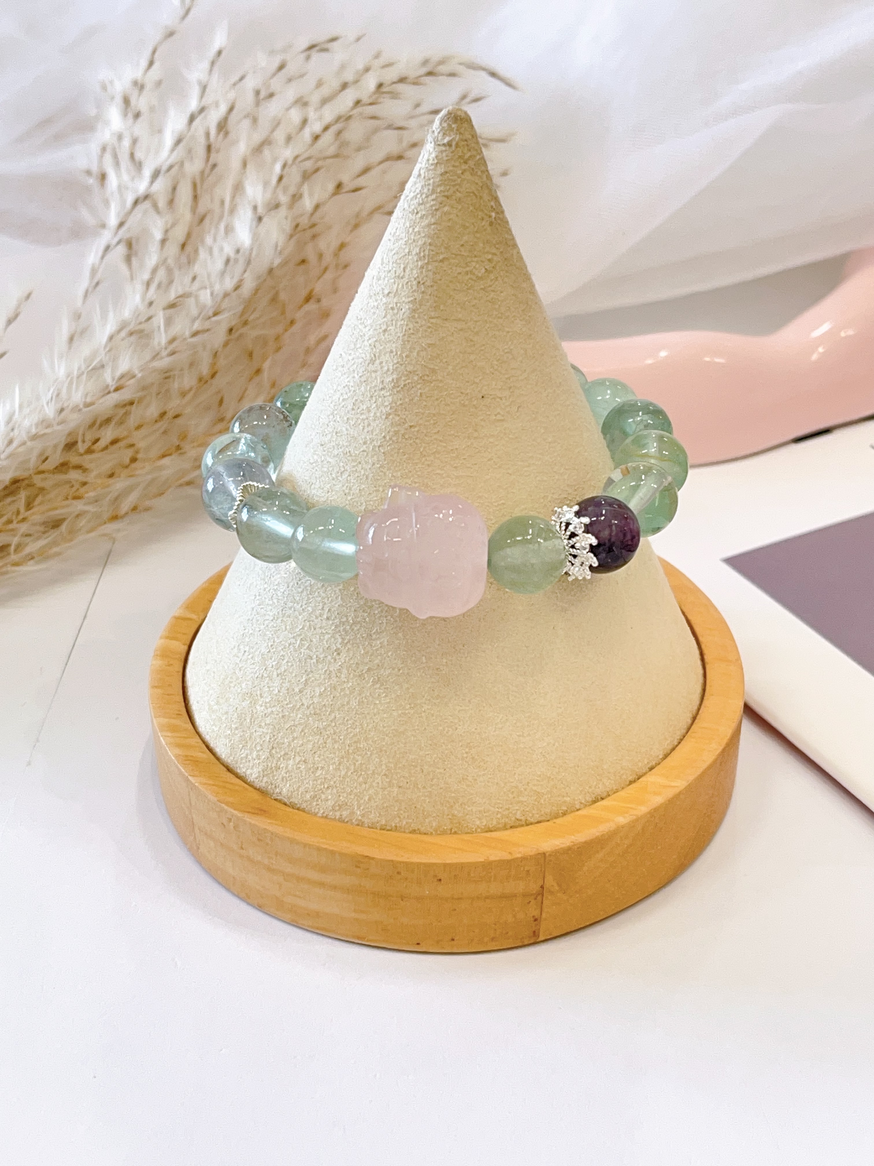 💚 绿萤石 × 粉水晶 × 紫水晶手串 Green Fluorite, Rose Quartz & Amethyst  | 10mm
