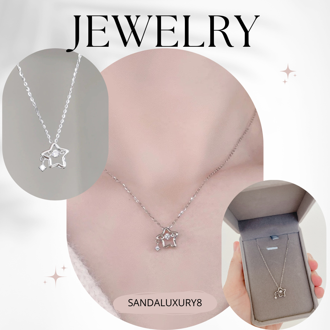 Silver Star Necklace with Diamond Pendant for Women  SANDALUXURY8