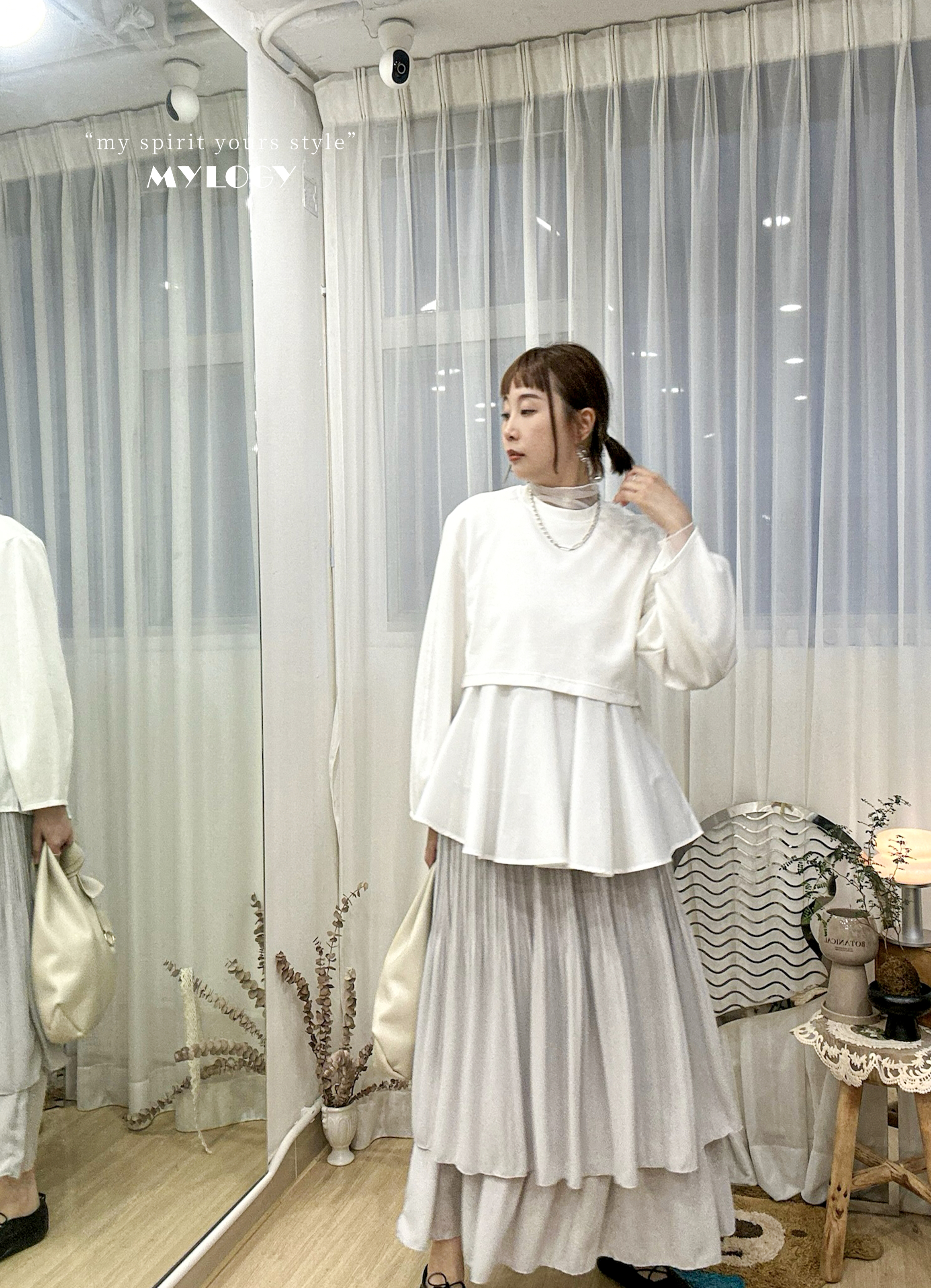 日系成熟柔和感～假2件氣質裙擺衛衣 IL0004