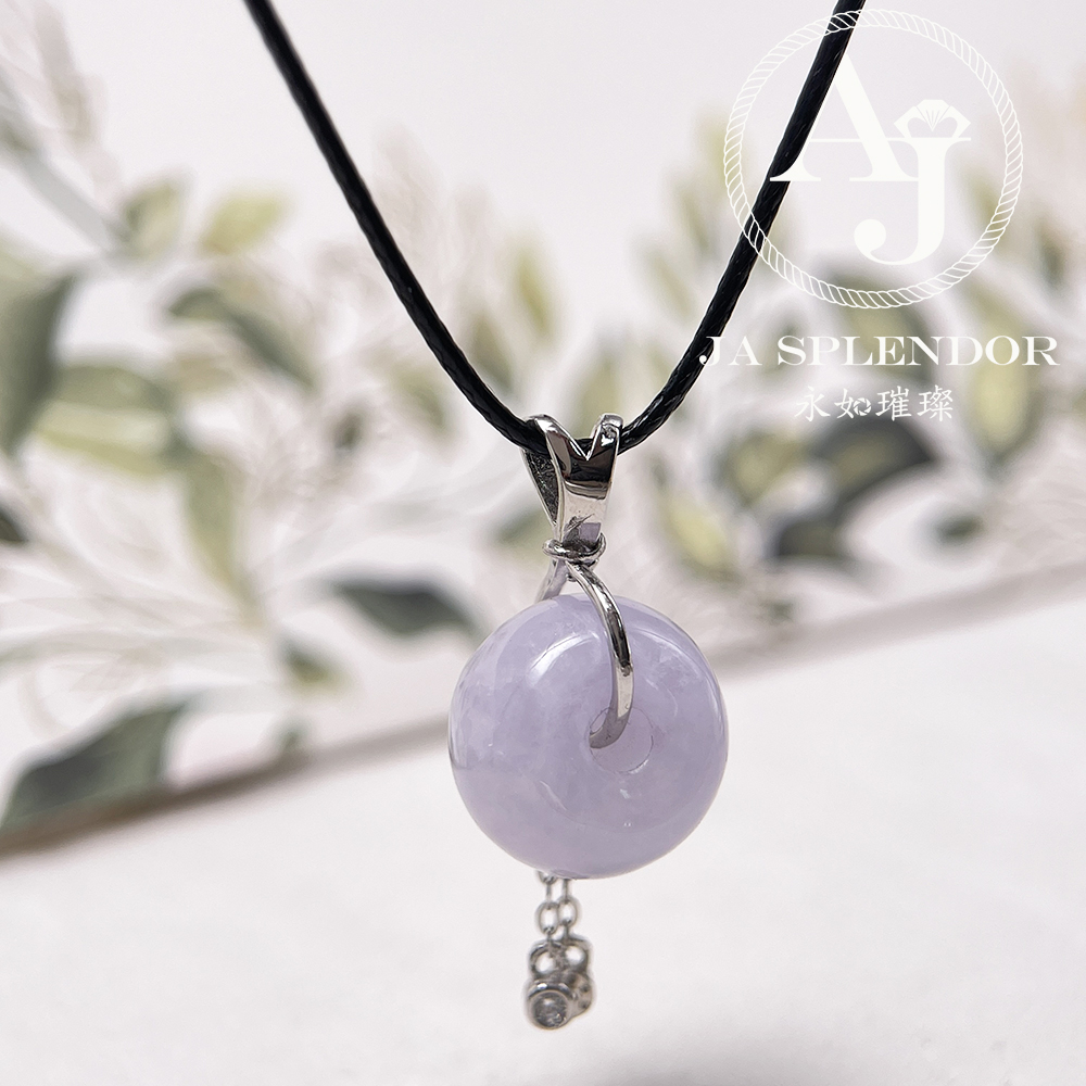 FBG26-H06 天然翡翠A玉 紫色小水泡平安扣純銀吊墜