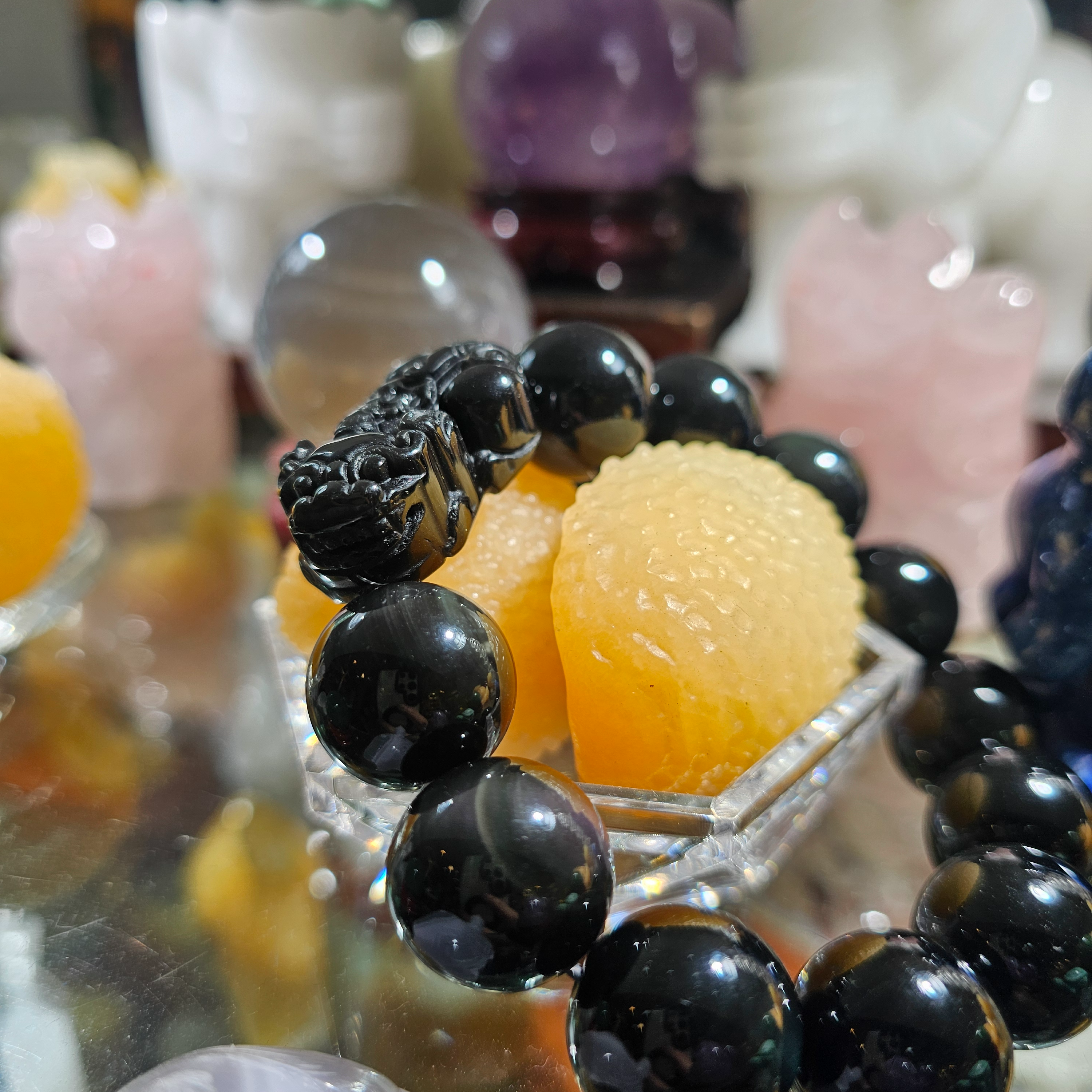 彩黑曜石貔貅手鏈