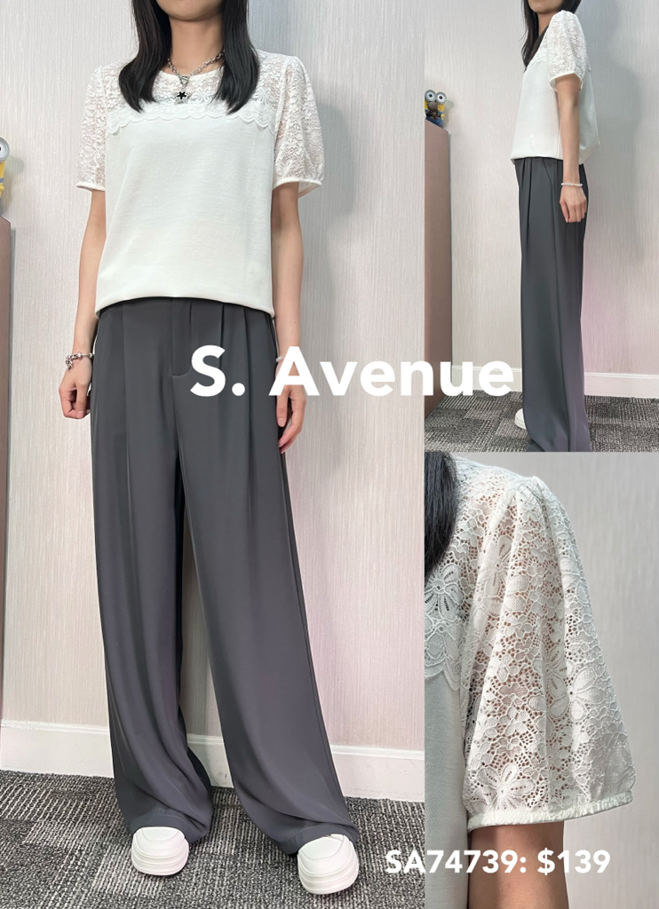 SA74739: 短袖袖領lace淨色top