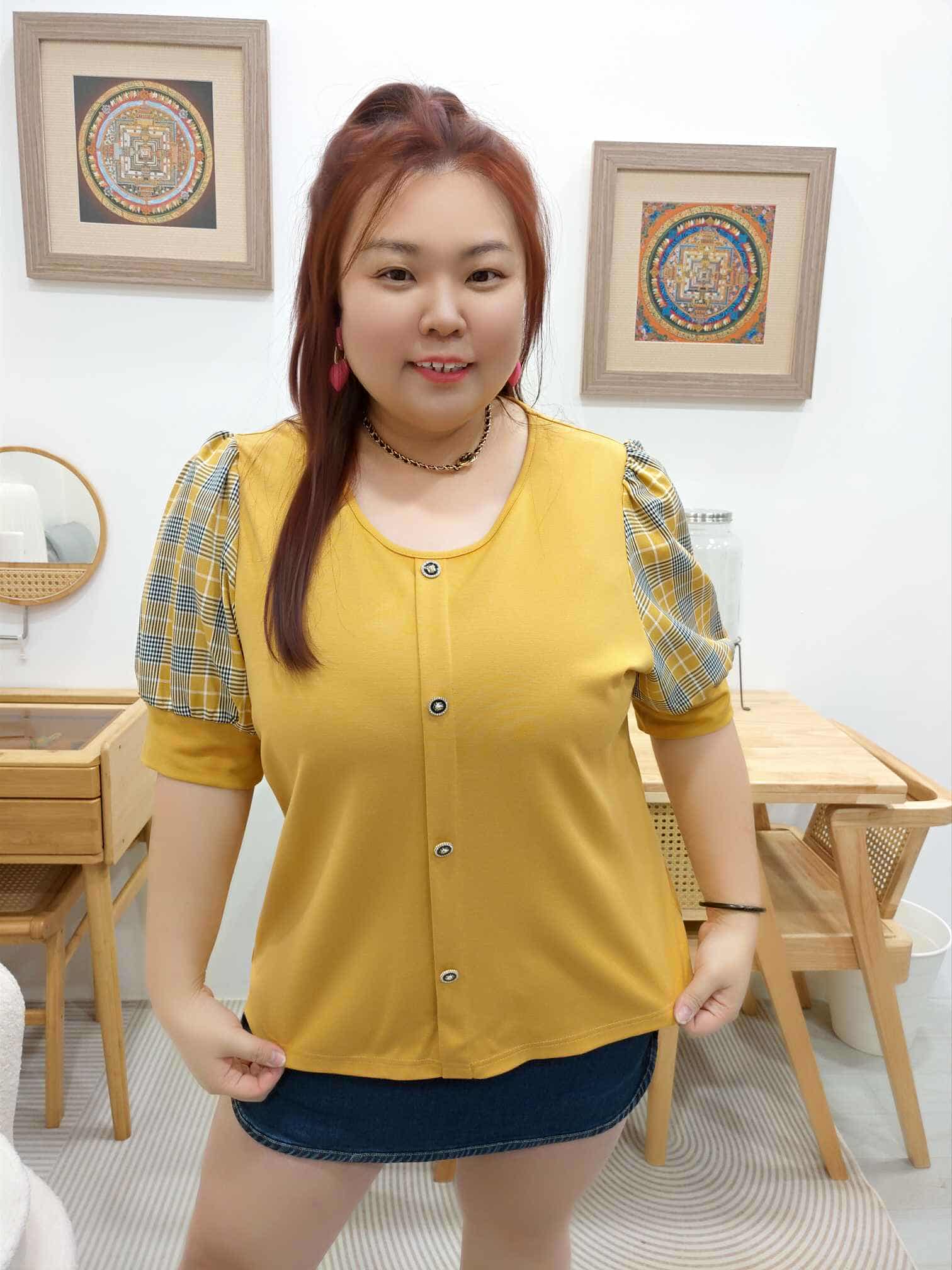 OTA14 BE#282125 袖拼格子设计上衣（颜色随机⚠️）