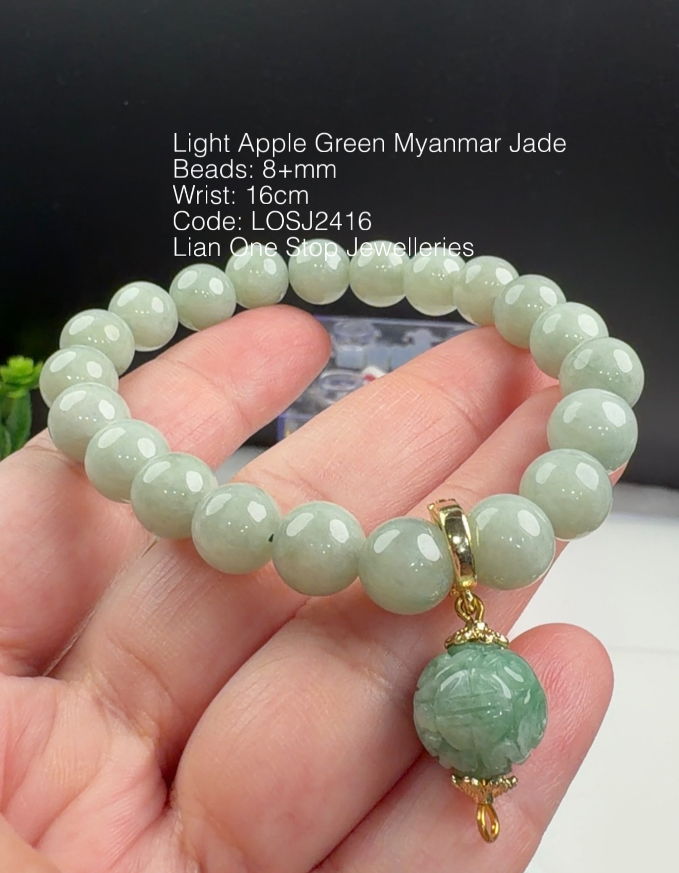 Code: LOSJ2416 Light Apple Green Myanmar Jade 8+mm 