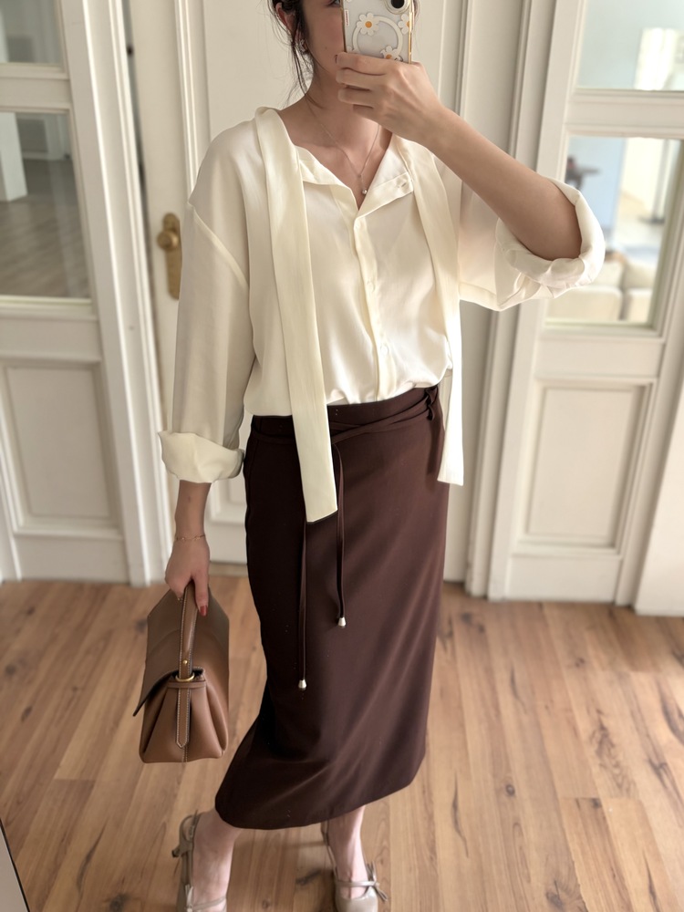 Double-Loop String Belt Skirt (Brown)