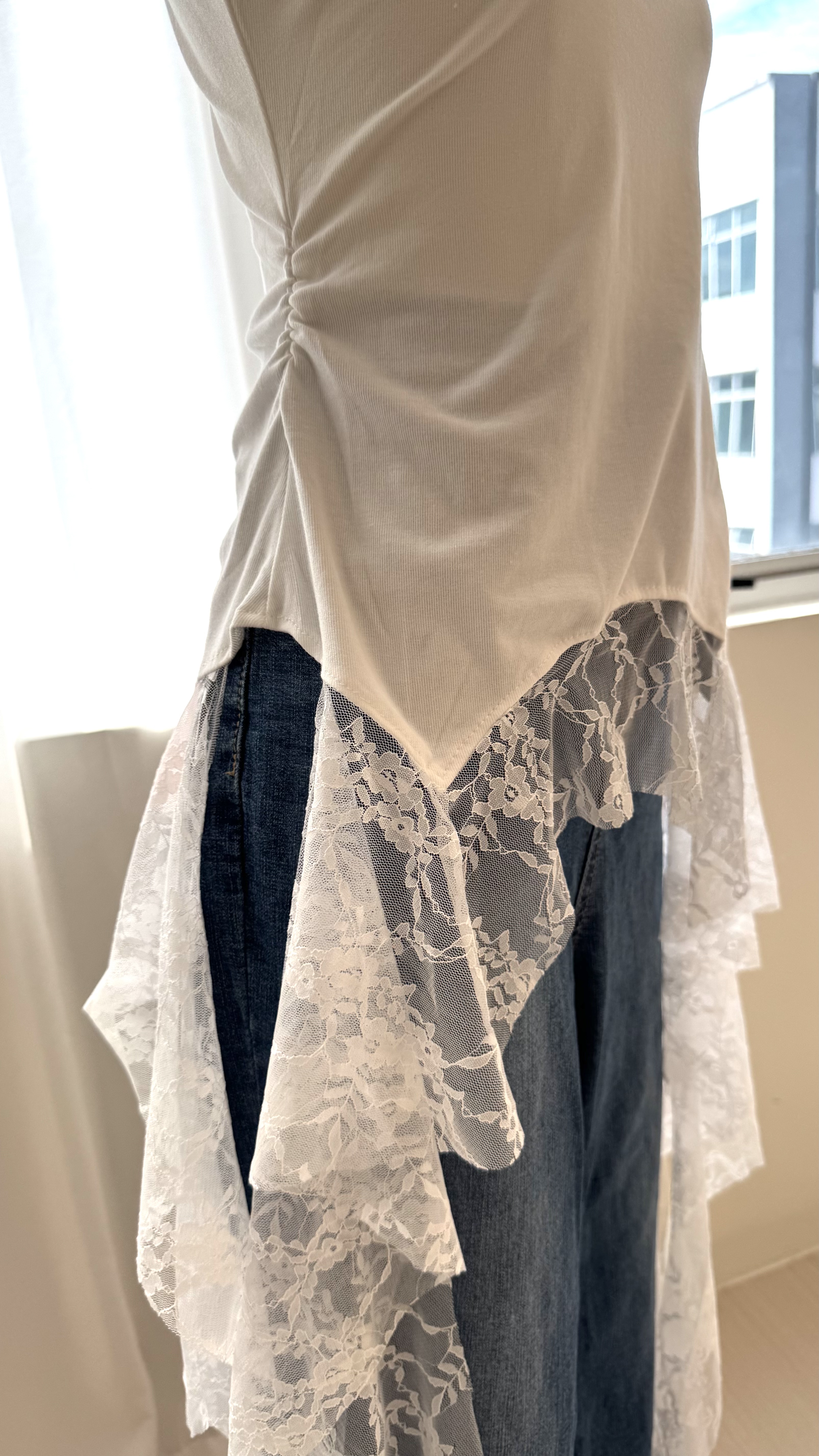 不规则蕾丝拼接短袖｜CN01352616WHITE