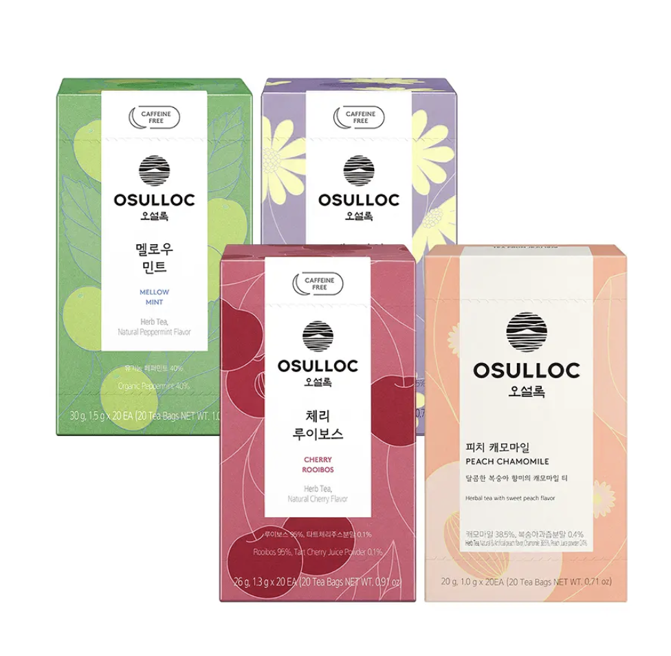 韓國濟州 Osulloc 無咖啡因草本茶系列｜薄荷茶 / 洋甘菊薰衣草茶 / 櫻桃博士茶 / 蜜桃洋甘菊茶