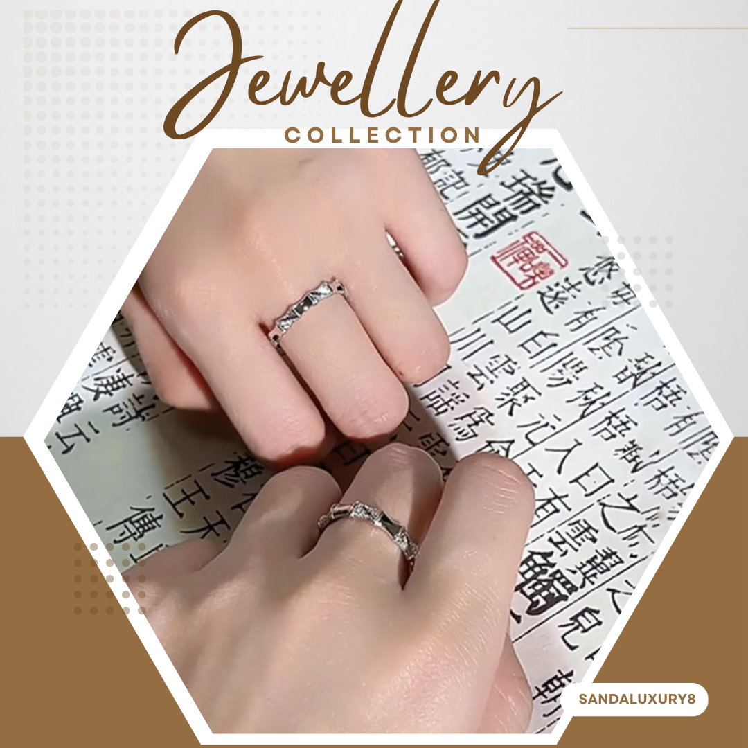 Simple Silver Couple Rings with Chinese Characters Design