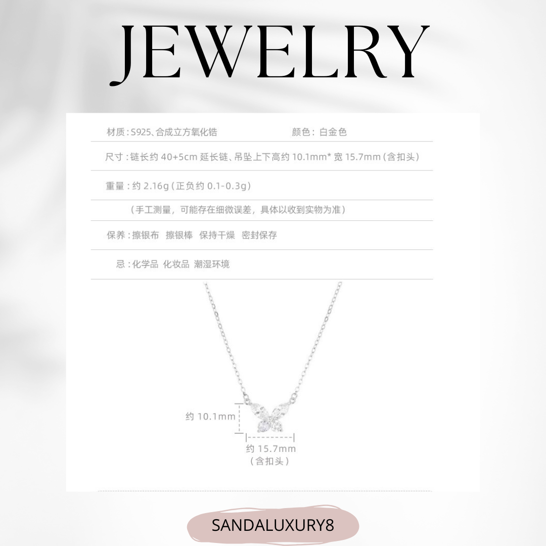 Zircon Butterfly Necklace Silver 925  Sandaluxury8