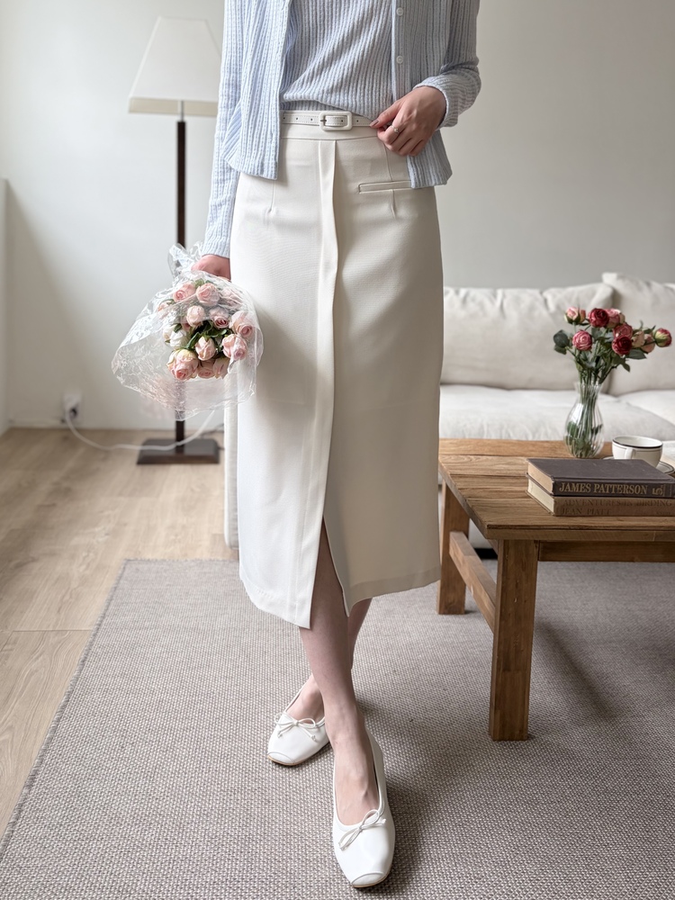 Belted Pencil Skirt (Ivory)