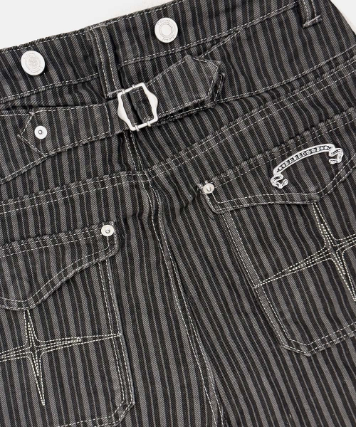 0509 Shinchiback Semi-Curved Pants - Charcoal/Striped - 0509 신치백 세미 커브드 팬츠 - 챠콜/스트라이프