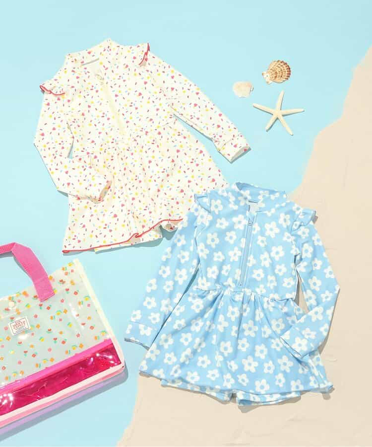 🇯🇵預訂 日本直送🇯🇵BREEZE兩色圖案滿印荷葉邊長袖連身泳衣