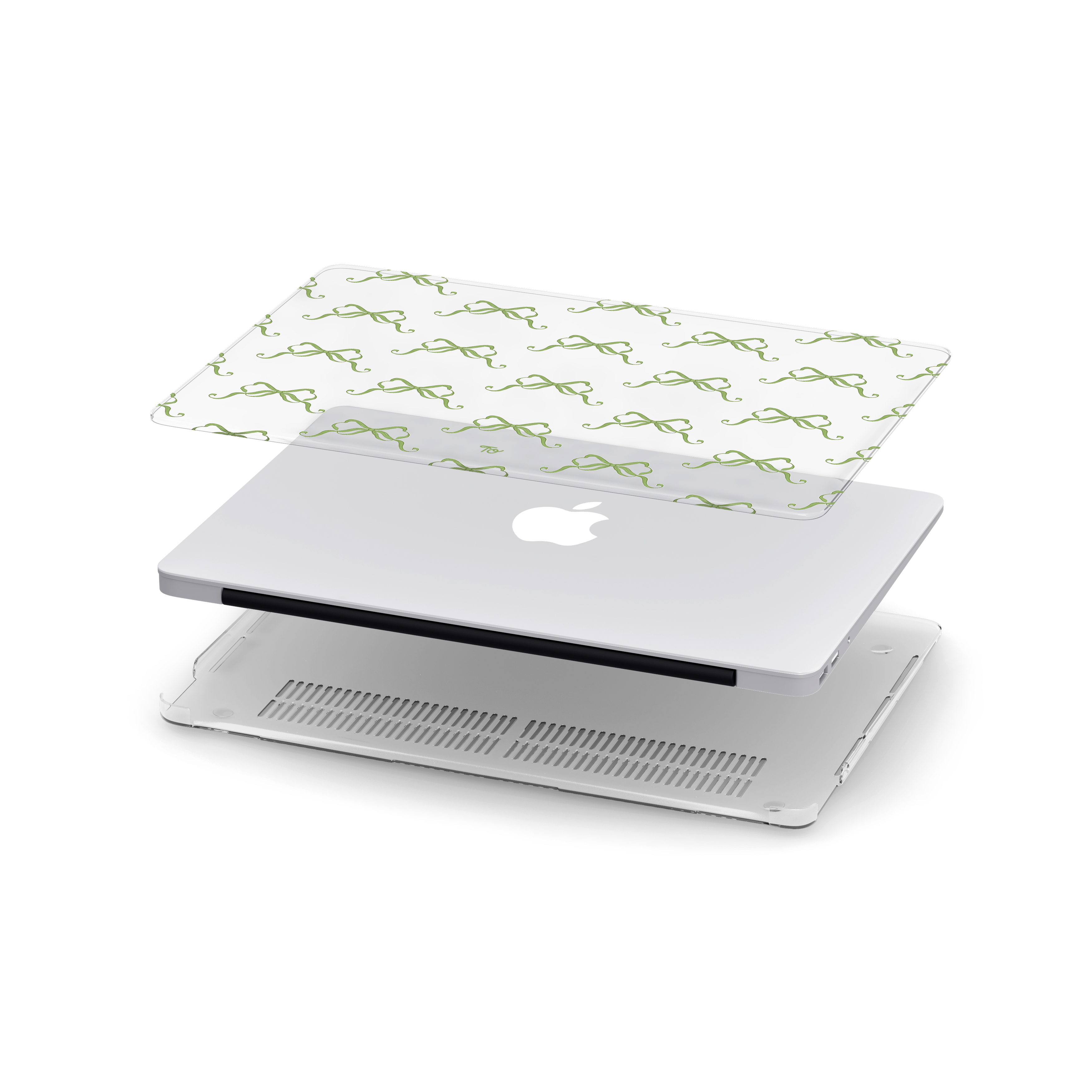 【Olive Green Ribbons in Full Printing】Transparent MacBook Protective Case