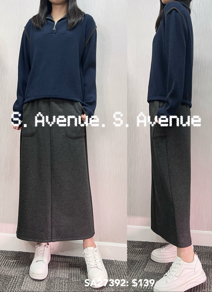 SA27392: 長袖拉錬領袖繡邊假兩件top