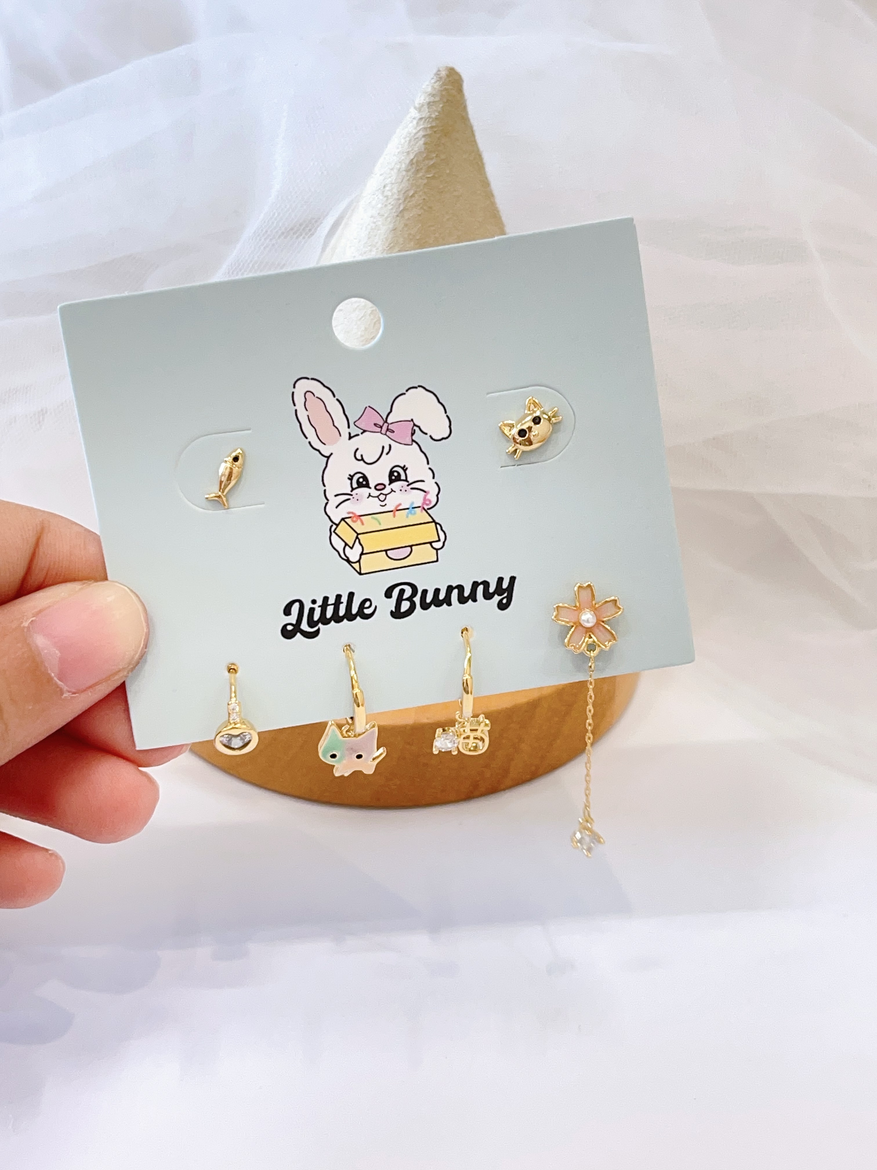 拼色小猫咪耳环套装