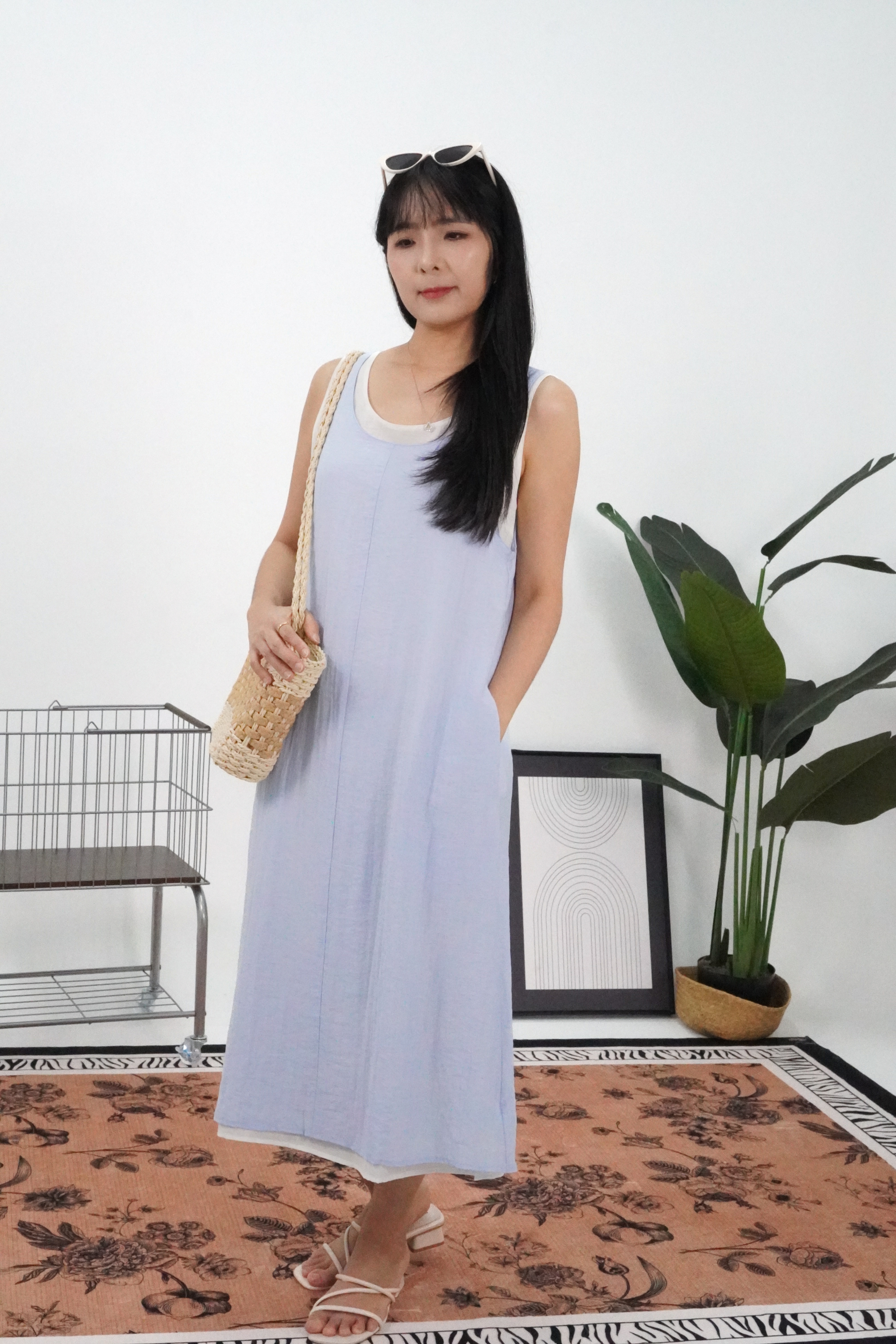 棉麻宽松无袖两件套连衣裙