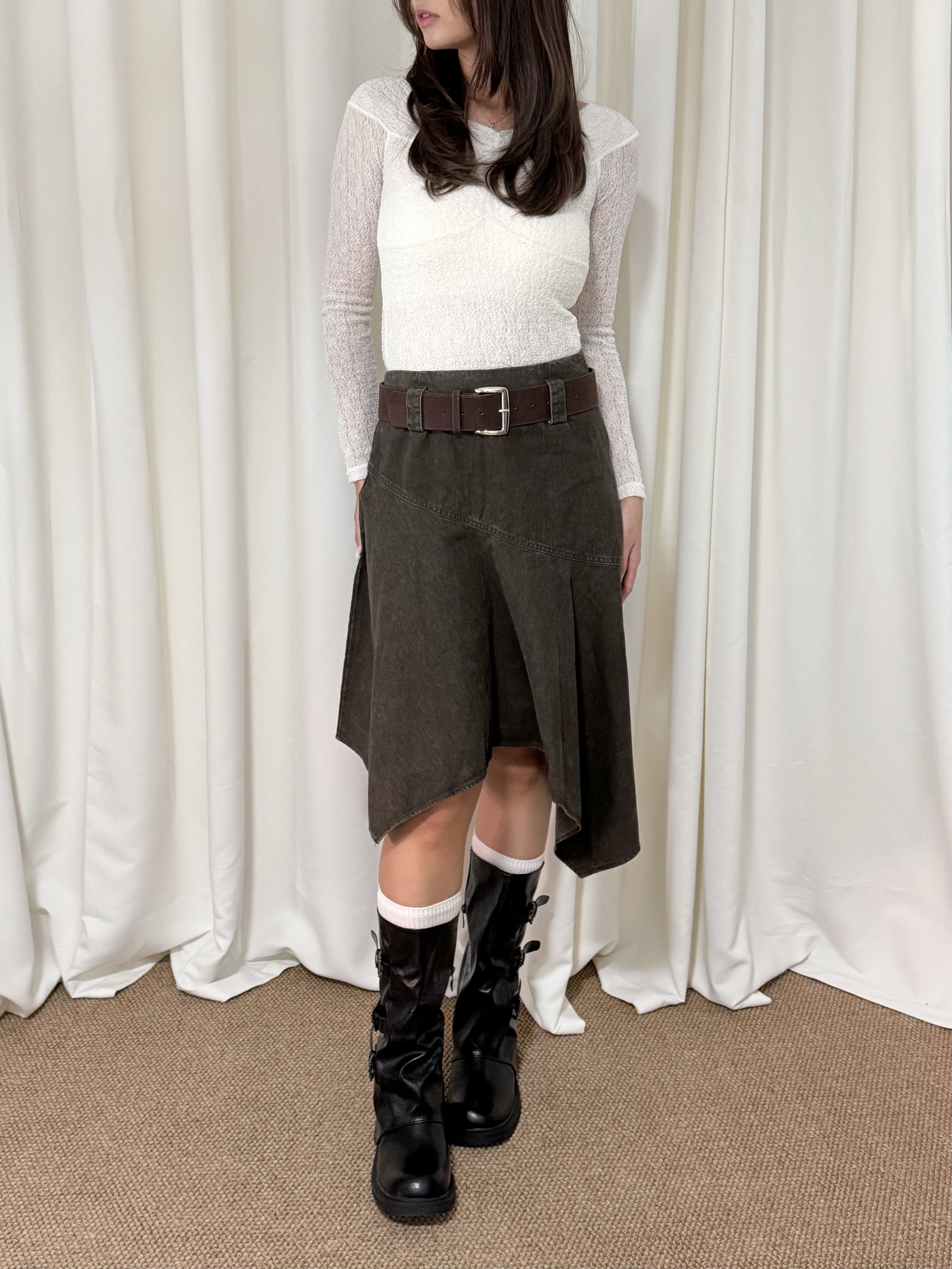 不規則洗水感半身中長裙(兩色入/兩個尺碼)