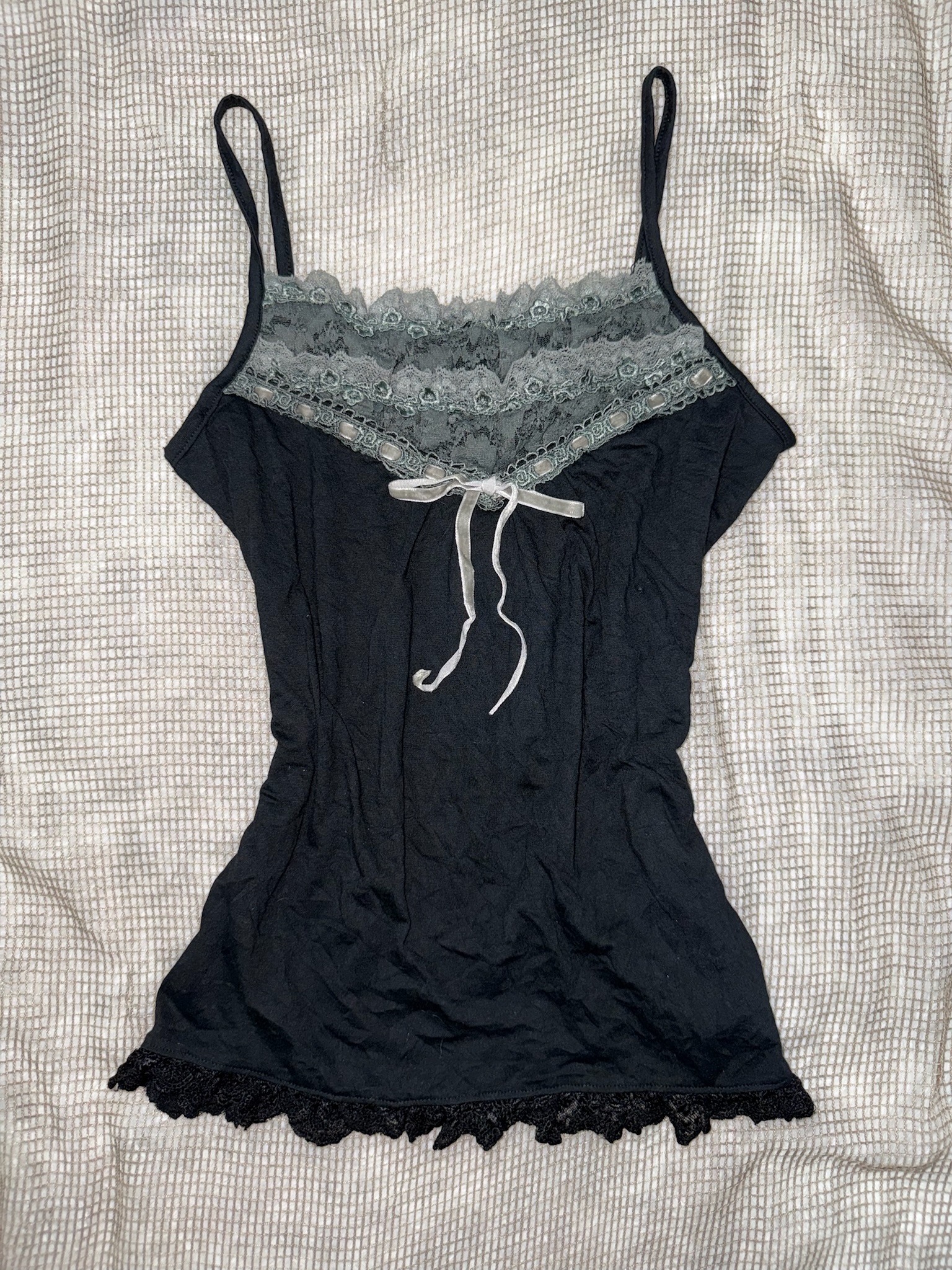 Axes Black Sage Green Lace Panel  Camisole Top