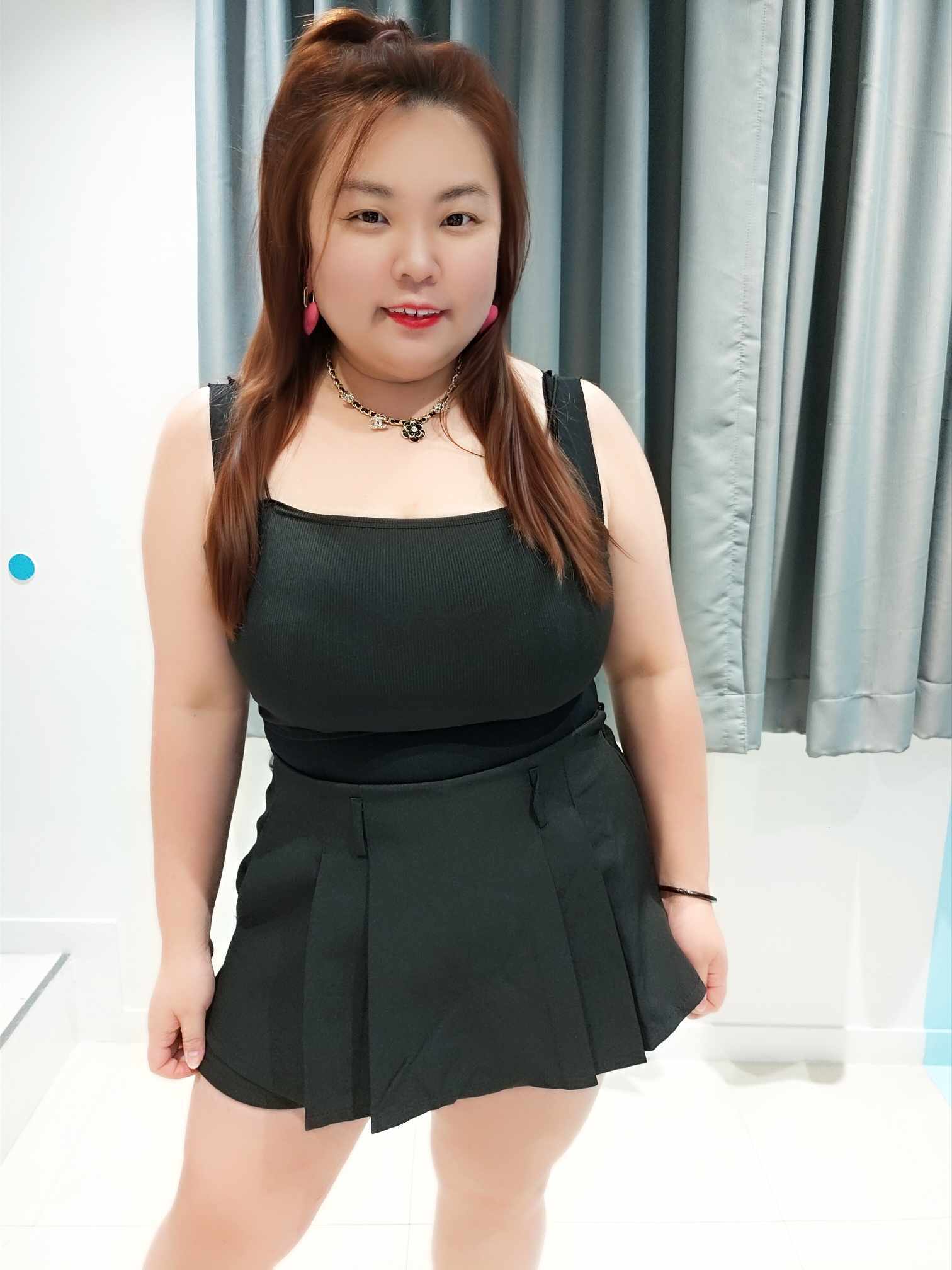 ENF12 不规则百褶前裙后裤设计裤裙 (腰围 26-34寸)