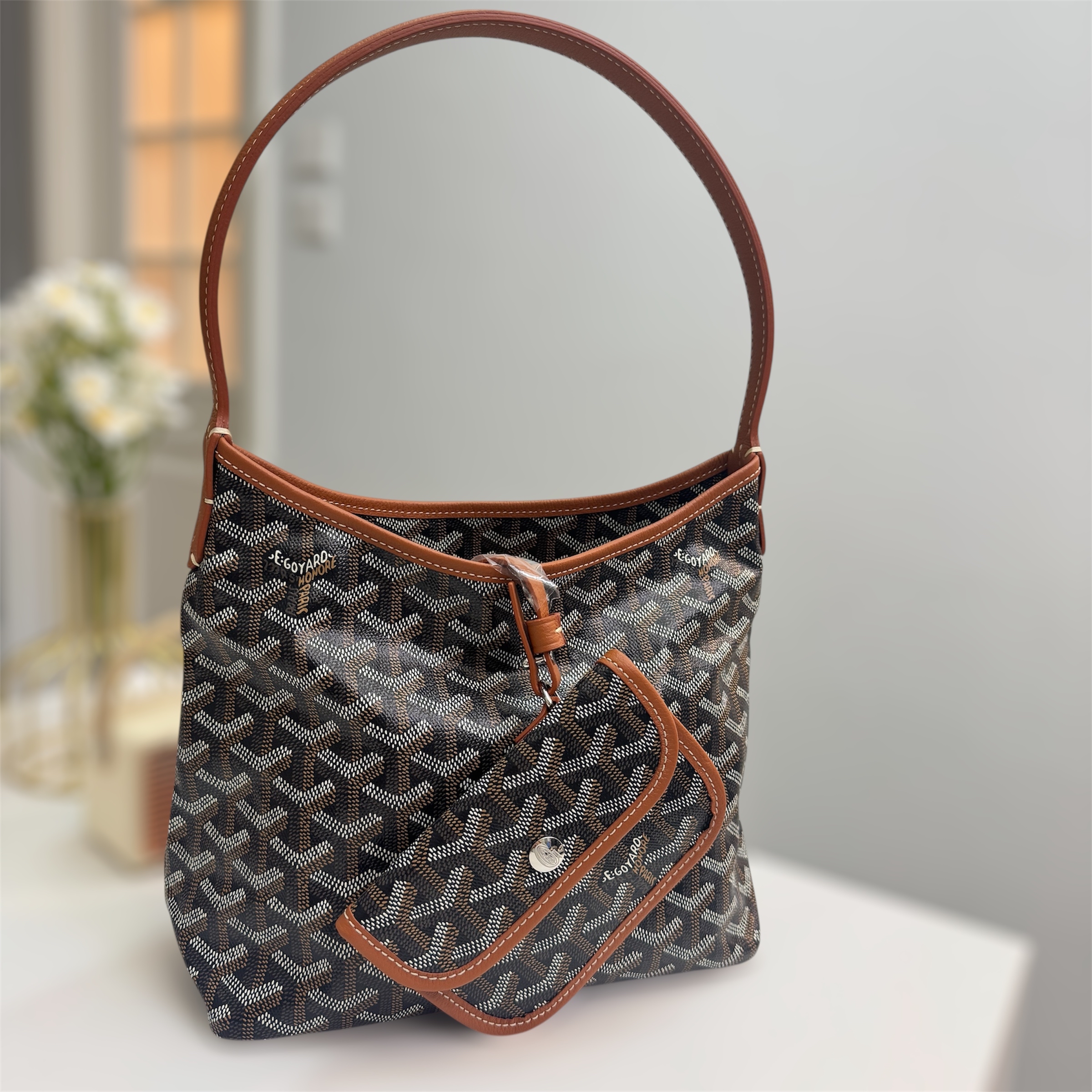 99% New-Goyard Mini Hobo Tan 100% Authentic 