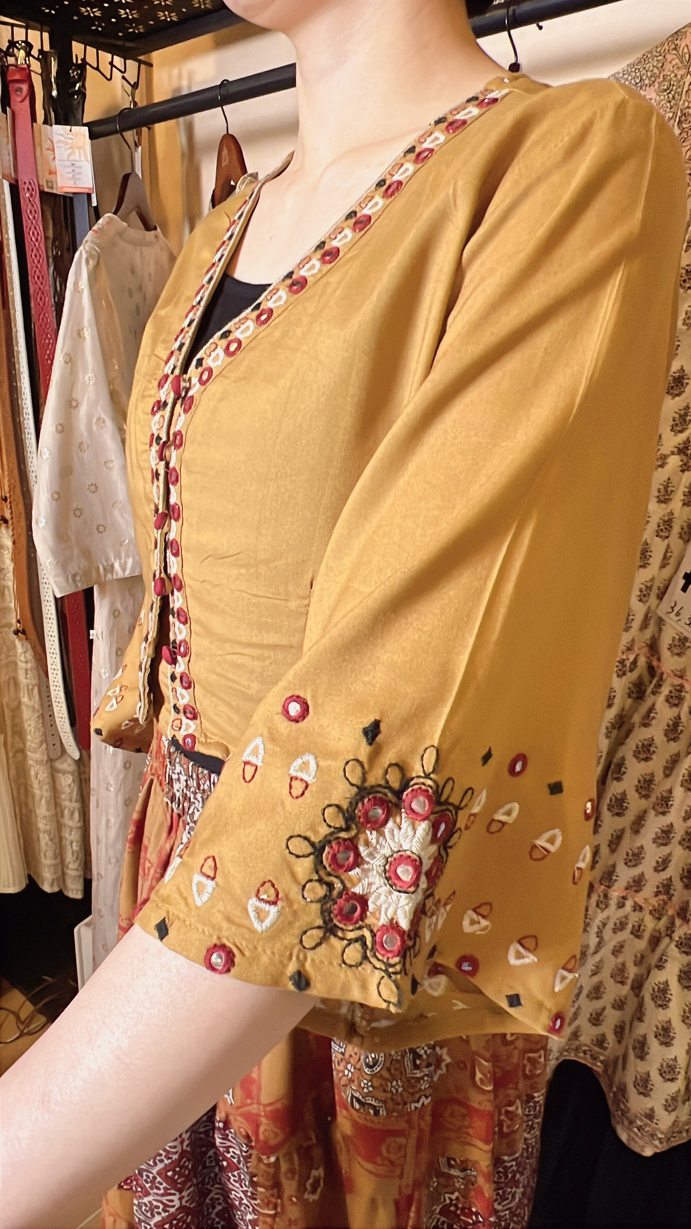 Mustard Yellow Bell Sleeves Emb. Top #1071