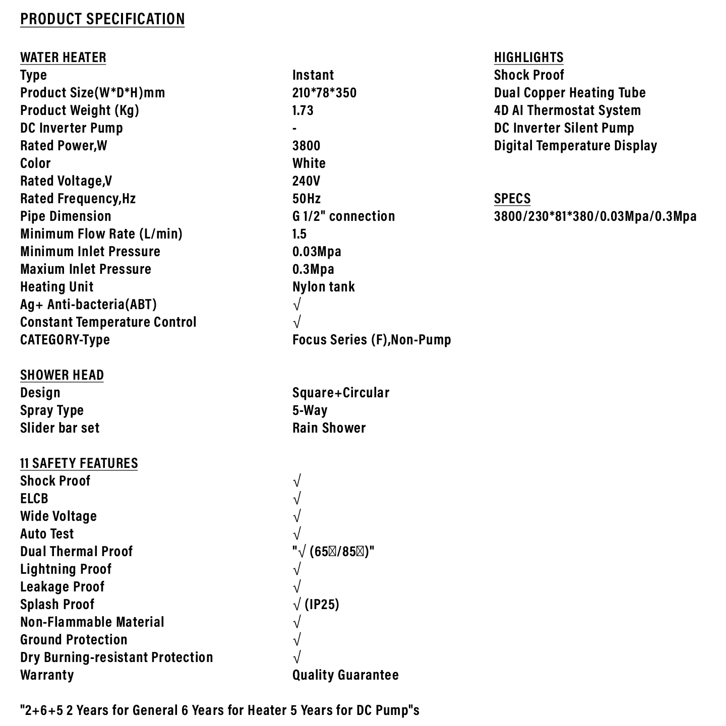 Haier 3.8kW Non-Pump Water Heater Gold (EI38M-FP1WO)