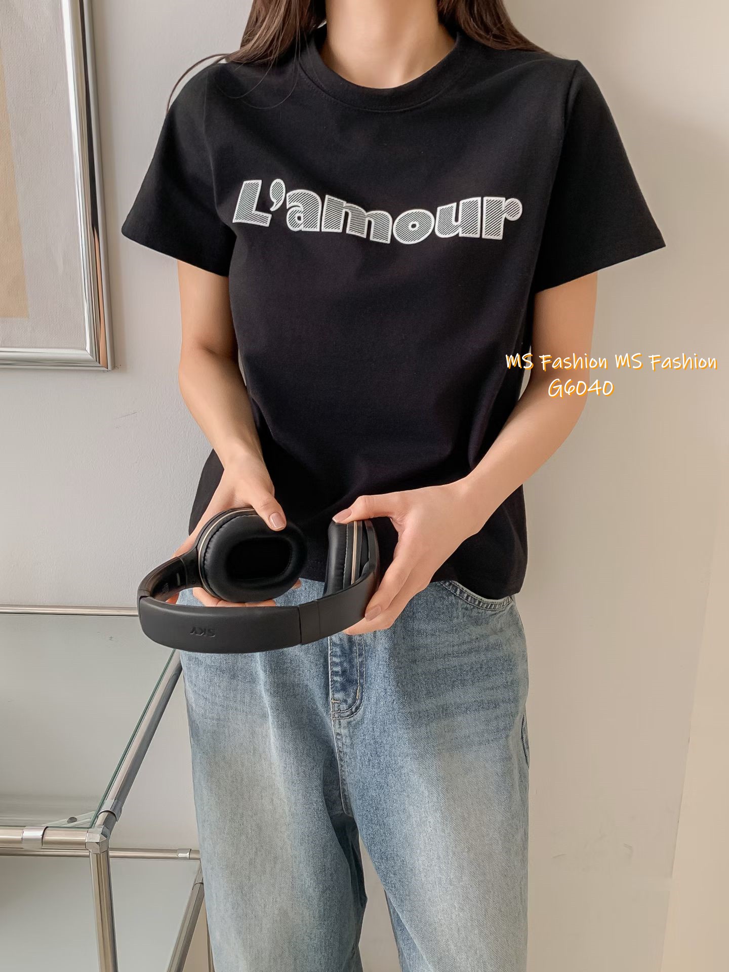 G6040 韓國🇰🇷拼色字母tee仔