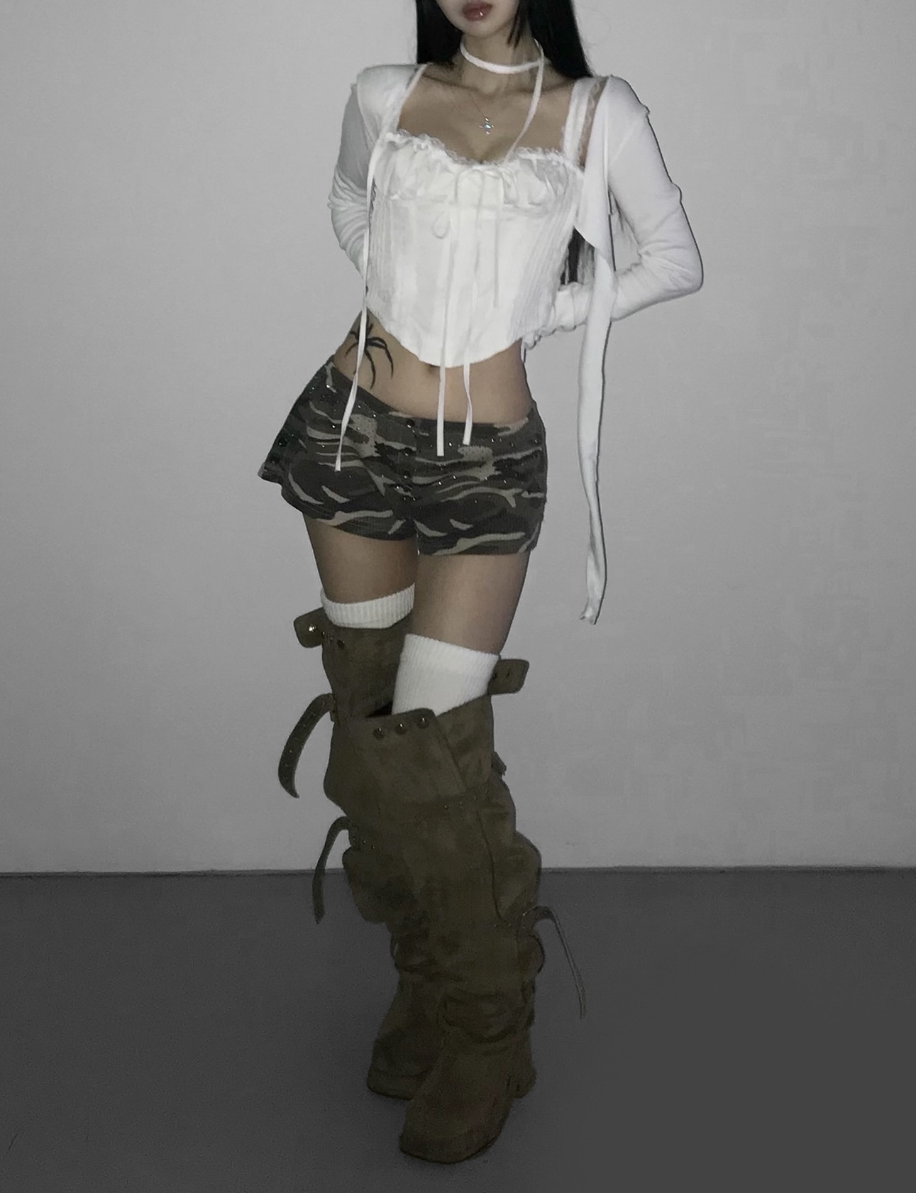 Waffle Knit Rhinestone Camo Shorts