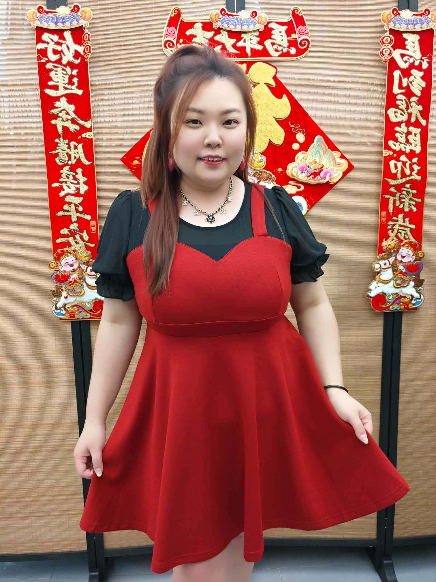 DDI06 TW#5722 假两件泡泡袖连衣裙