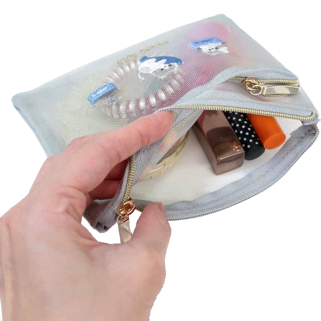 現貨｜日本 Q-LiA 貓貓 刺繡 網袋 化妝袋 收納袋 (09551)