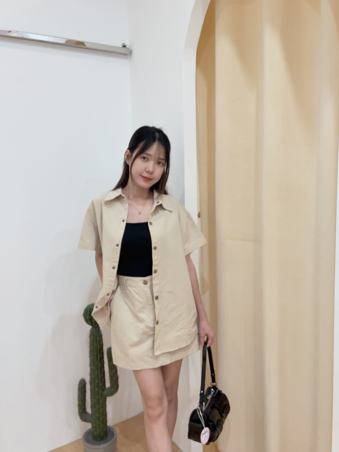 韩版休闲翻领短袖外套上衣+半身裤裙两件套 R2960