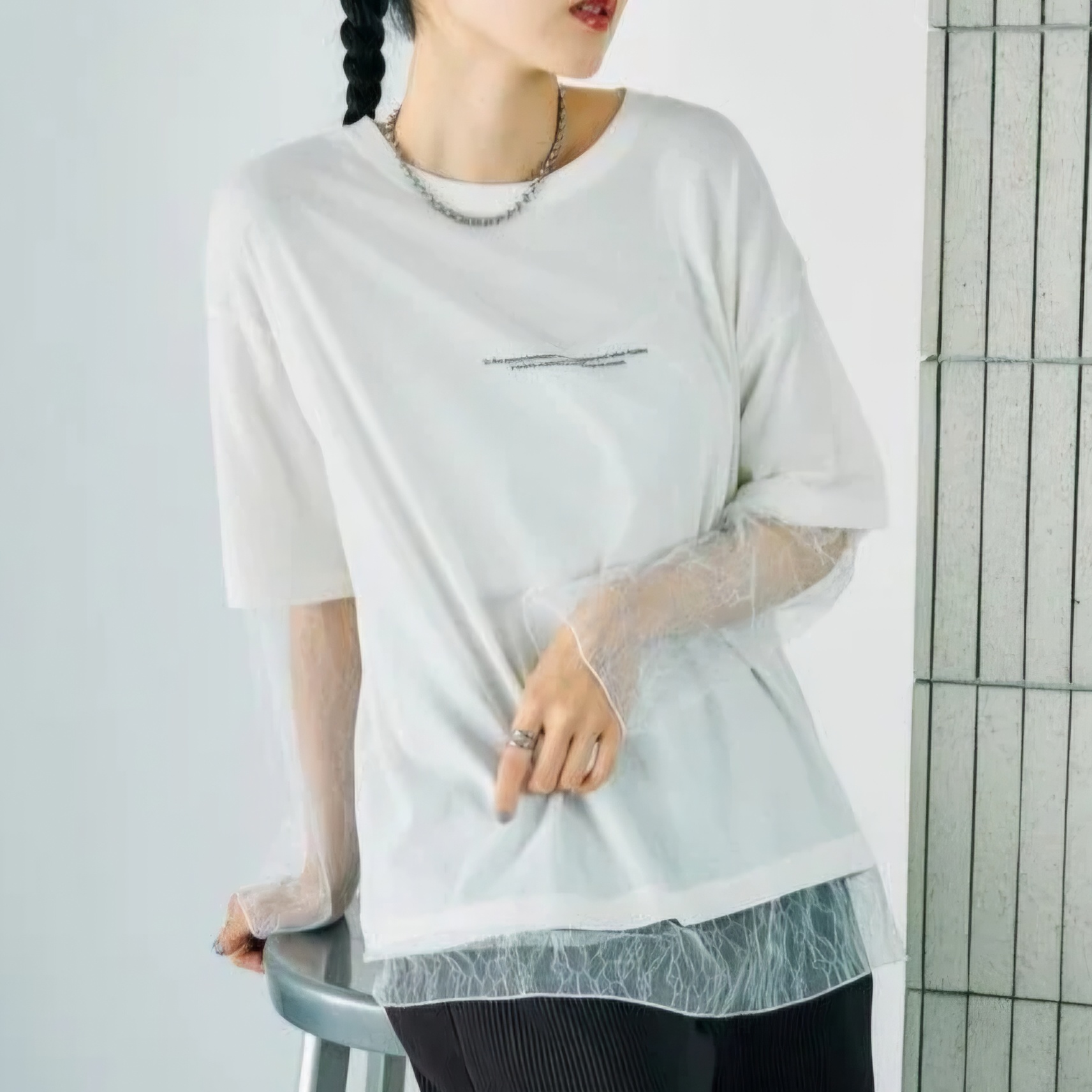 【✨️日本🇯🇵 pre-order 薄紗lace tee✨️】 【共4色 | Free Size | 粉藍/米白/深灰/黑色】【註：深灰 | 日本6月下旬出貨】