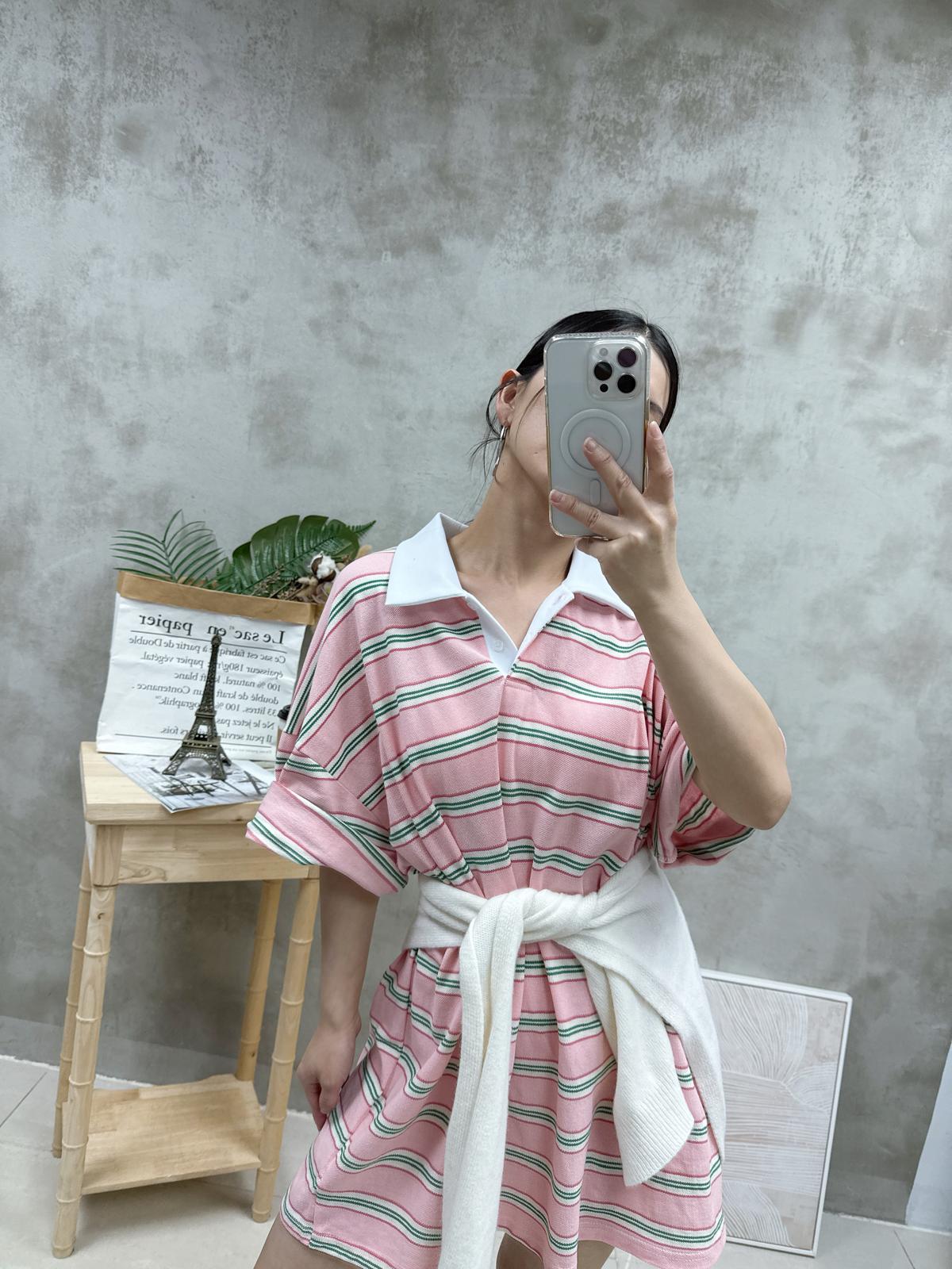 G10 拼色Polo領橫間top