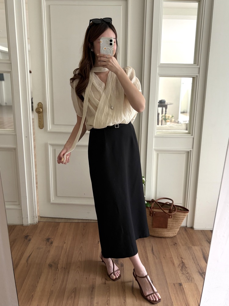 Louise Wrap Blouse with Tie (Cream)